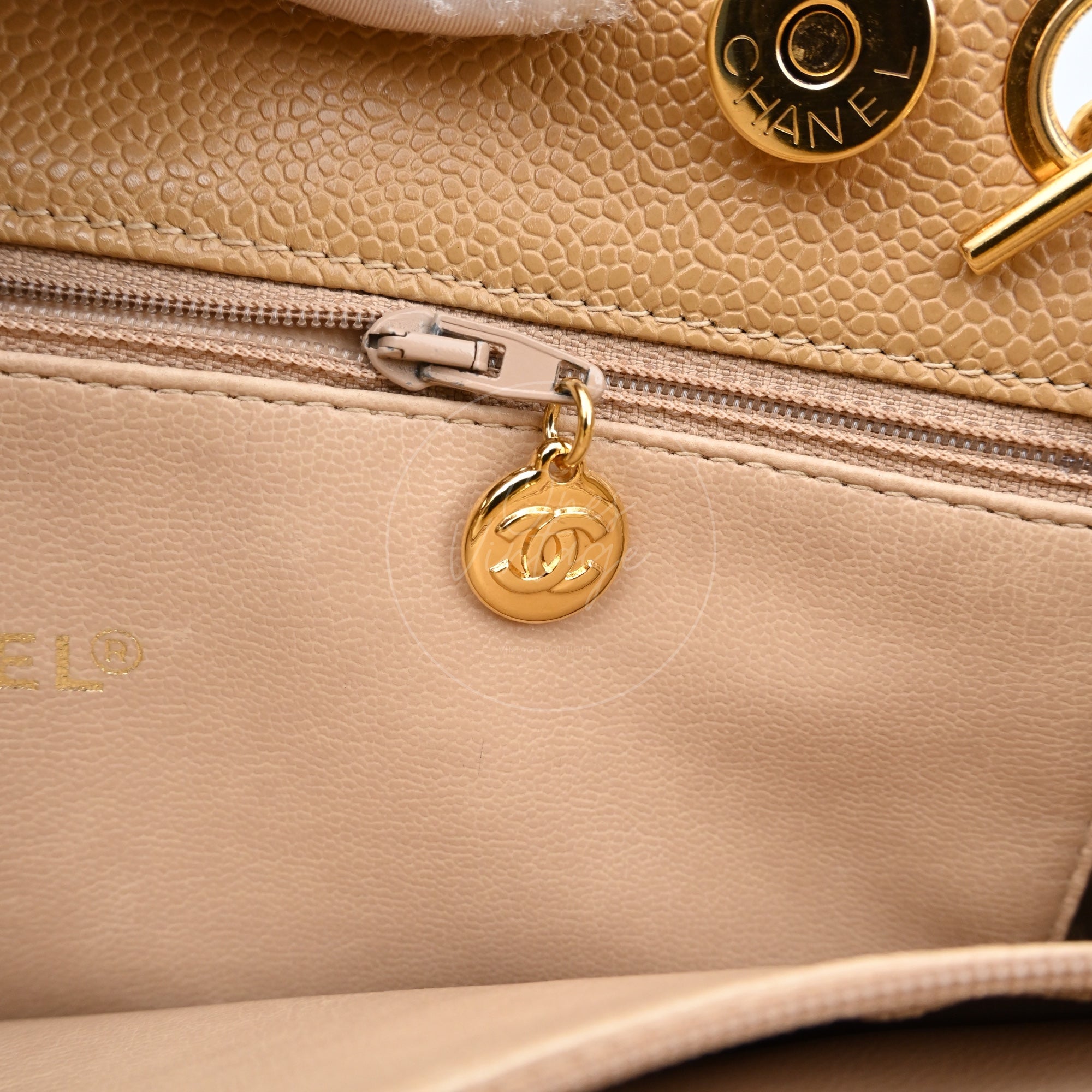 Chanel Caviar CC Tote Bag GHW Beige Series 3