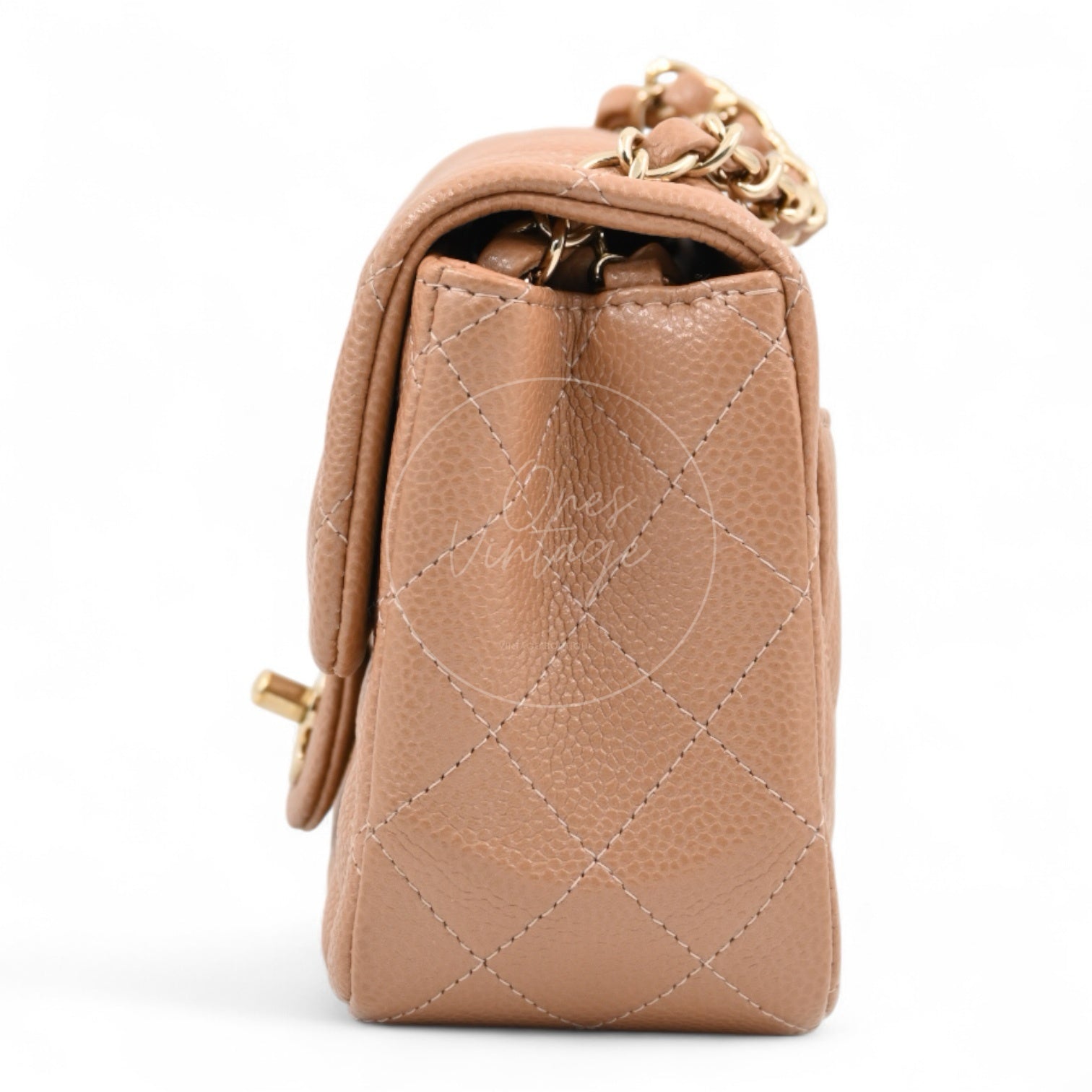 Chanel Mini Square Caviar Flap Handbag GHW Beige Series 25