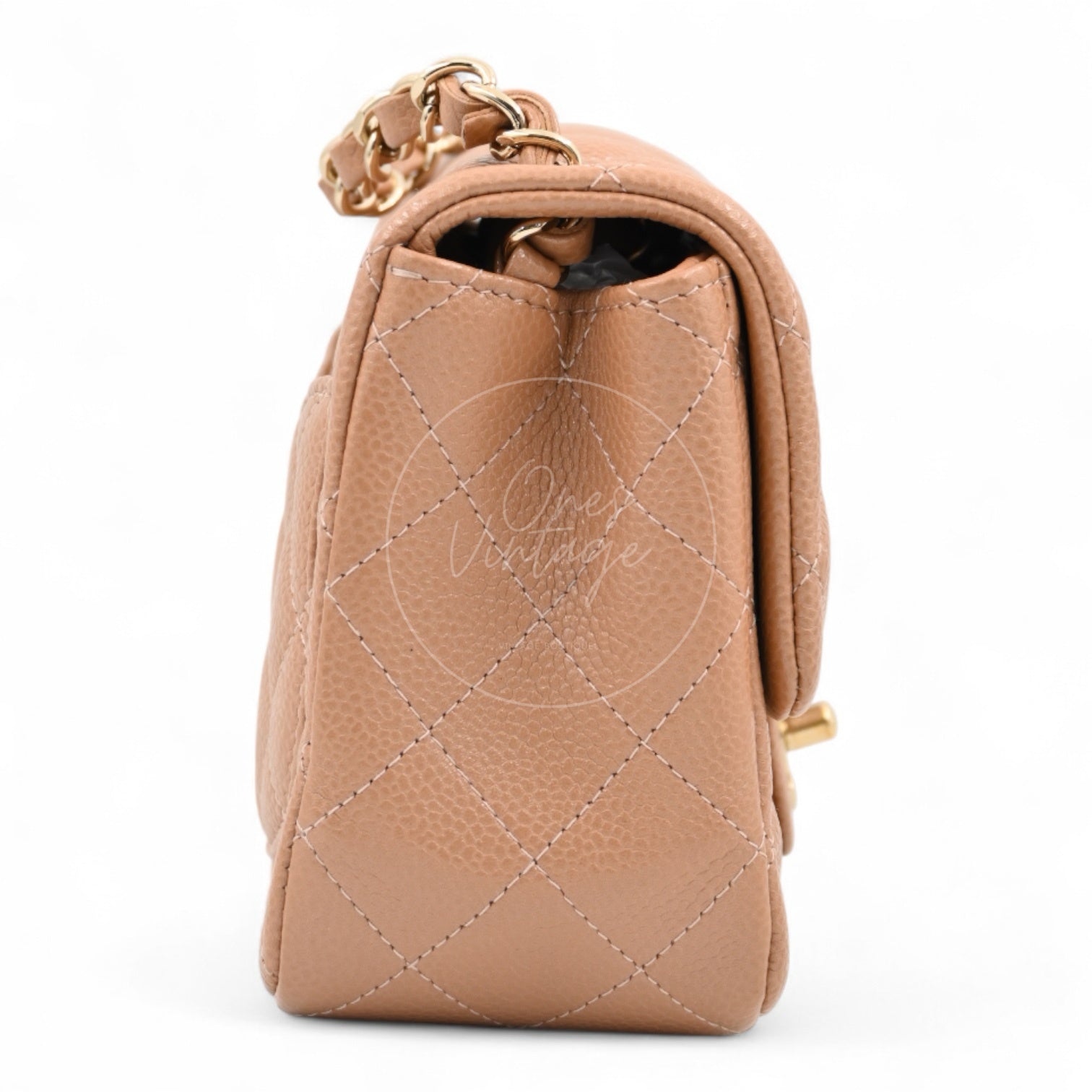 Chanel Mini Square Caviar Flap Handbag GHW Beige Series 25