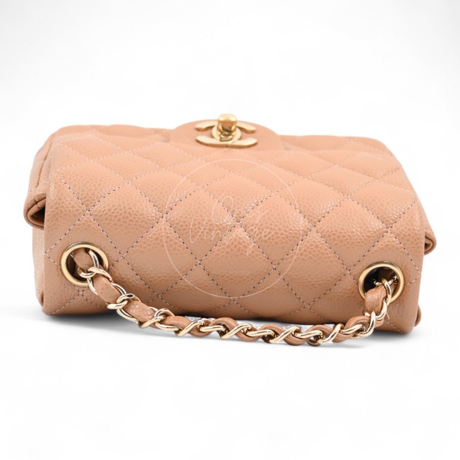 Chanel Mini Square Caviar Flap Handbag GHW Beige Series 25