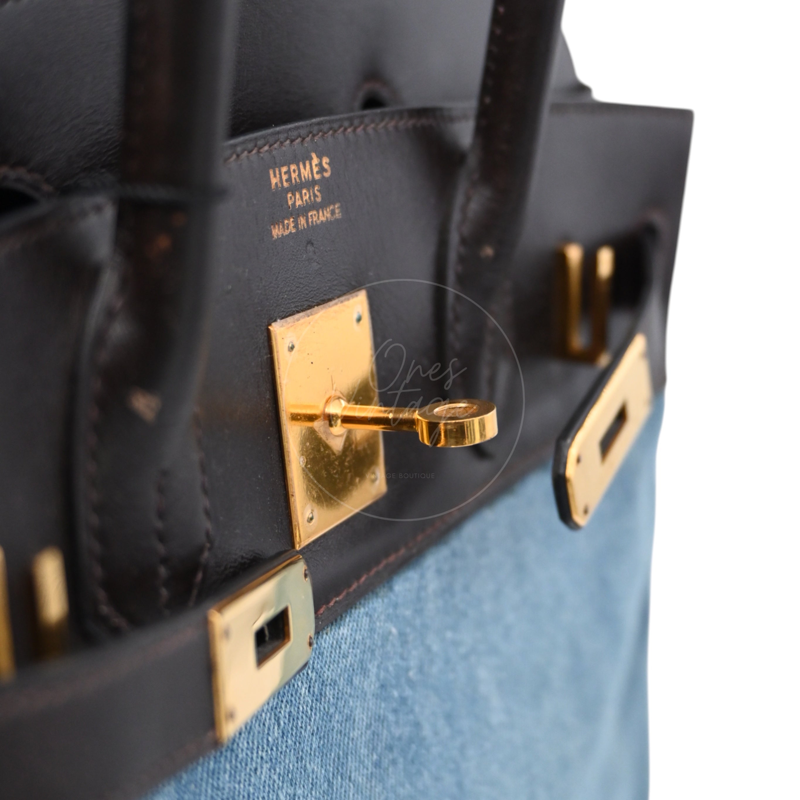Hermes Birkin 30 Box Denim Box GHW Ebene Denim Blue Square B