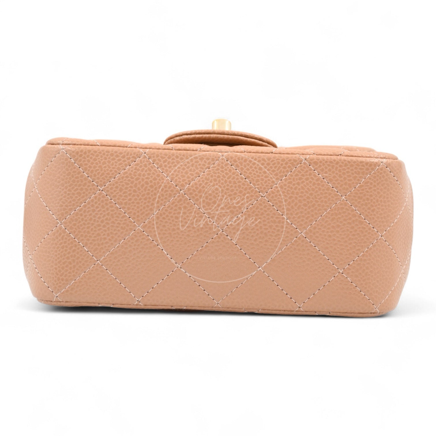 Chanel Mini Square Caviar Flap Handbag GHW Beige Series 25