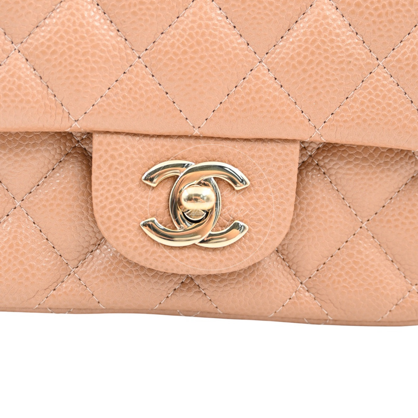Chanel Mini Square Caviar Flap Handbag GHW Beige Series 25