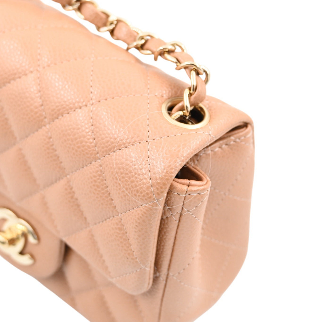 Chanel Mini Square Caviar Flap Handbag GHW Beige Series 25