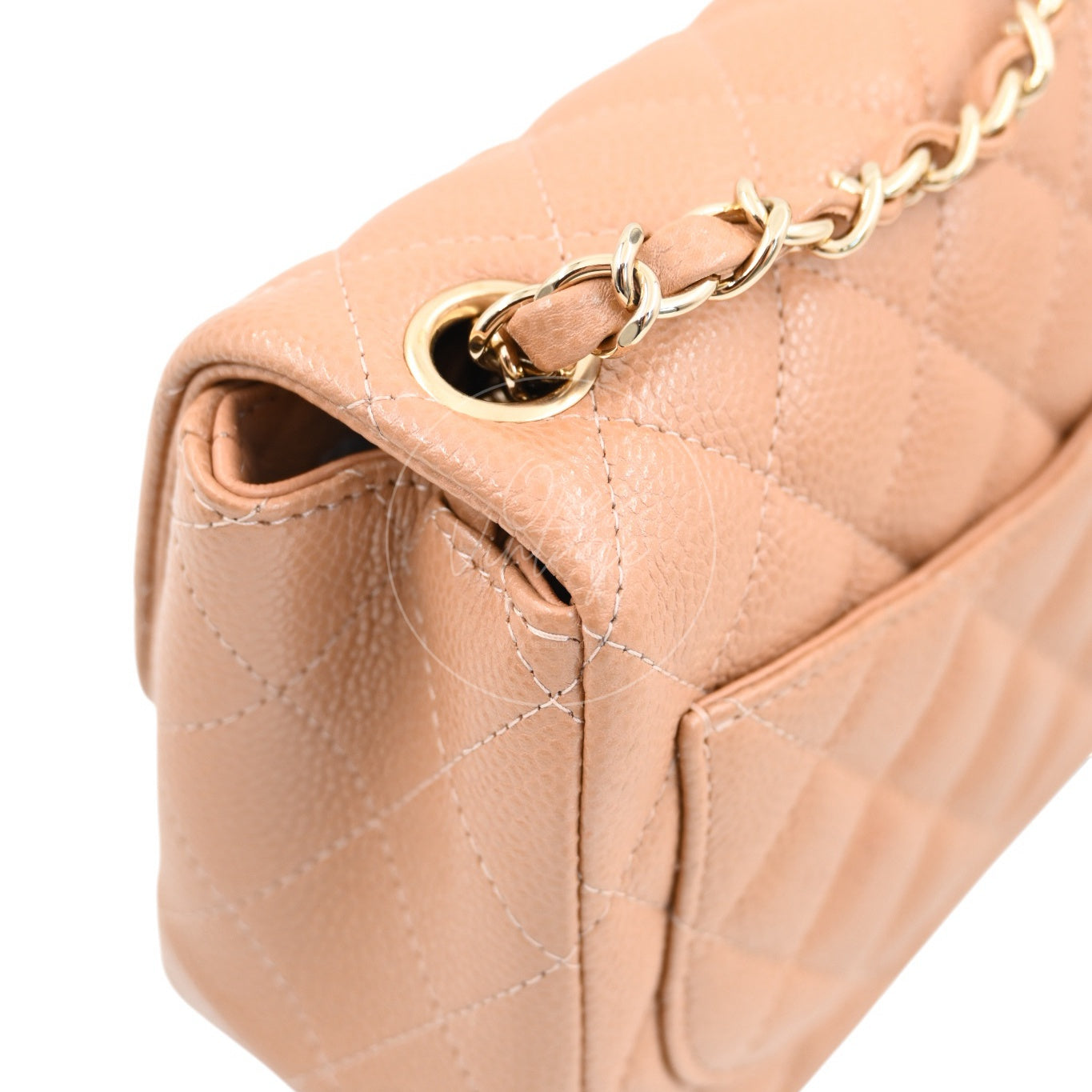 Chanel Mini Square Caviar Flap Handbag GHW Beige Series 25