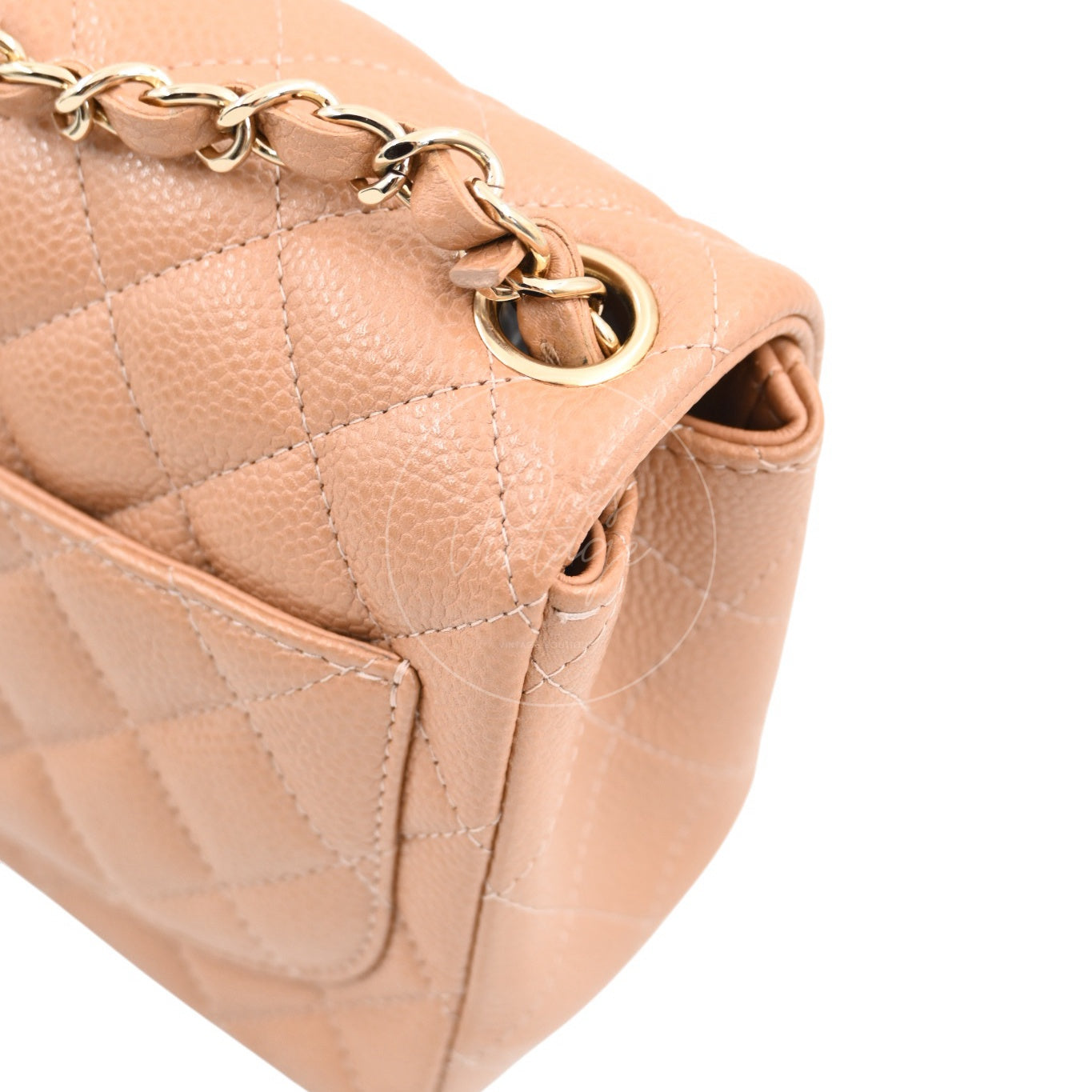 Chanel Mini Square Caviar Flap Handbag GHW Beige Series 25