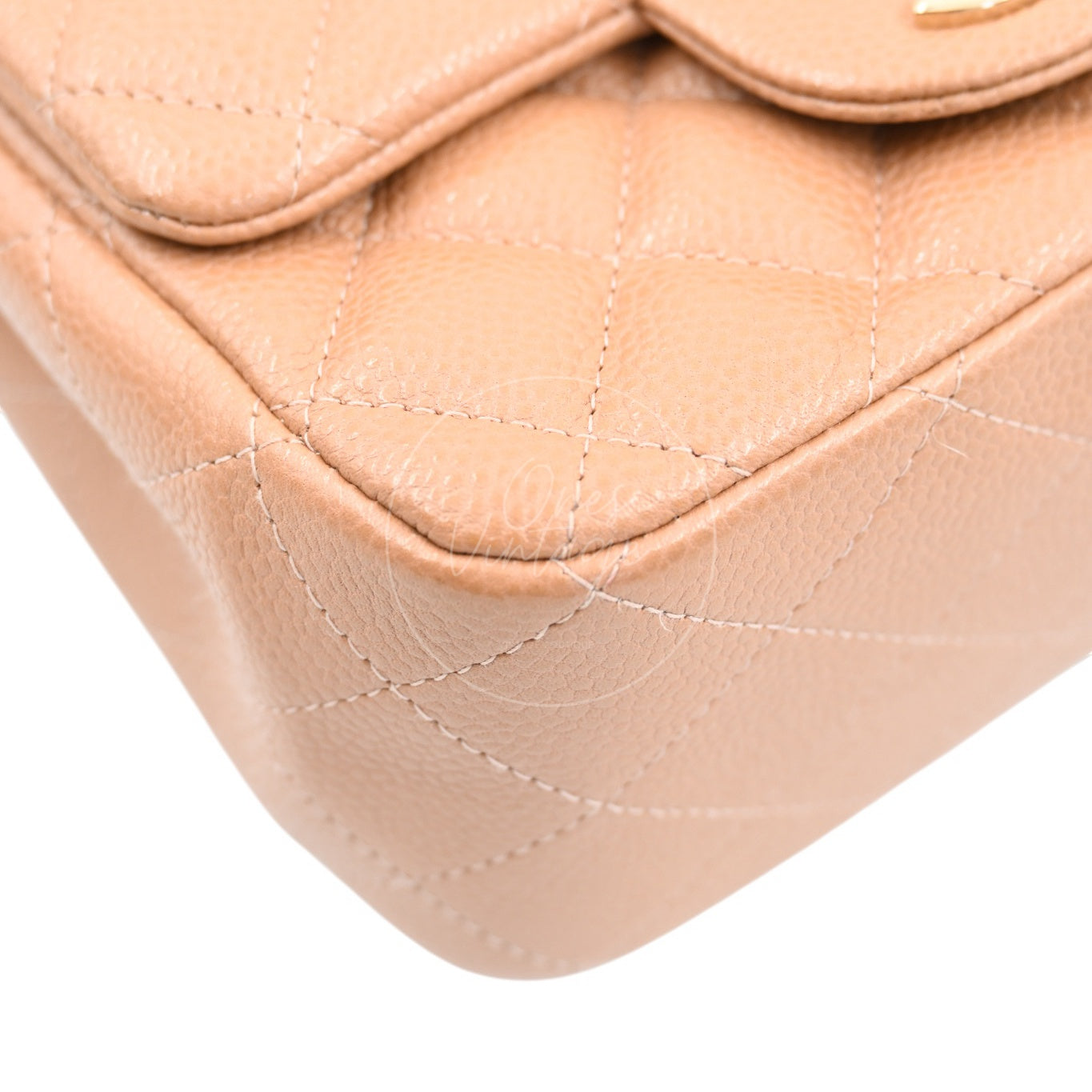 Chanel Mini Square Caviar Flap Handbag GHW Beige Series 25