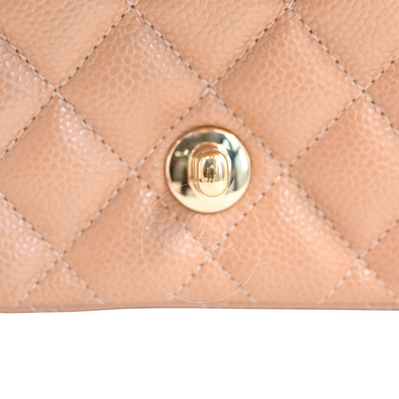 Chanel Mini Square Caviar Flap Handbag GHW Beige Series 25