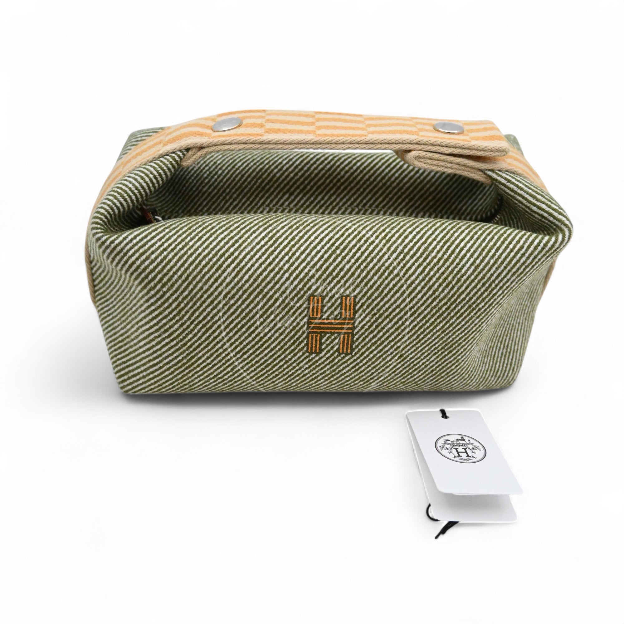 Hermes Bride-A-Brac PM Vert H Natte Canvas PHW Vert & Beige