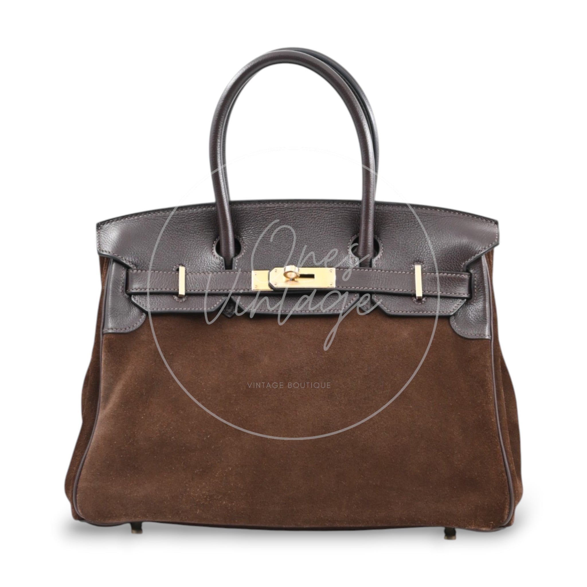 Herme Birkin 30 Grizzly Suede HandBag GHW Brown Square P