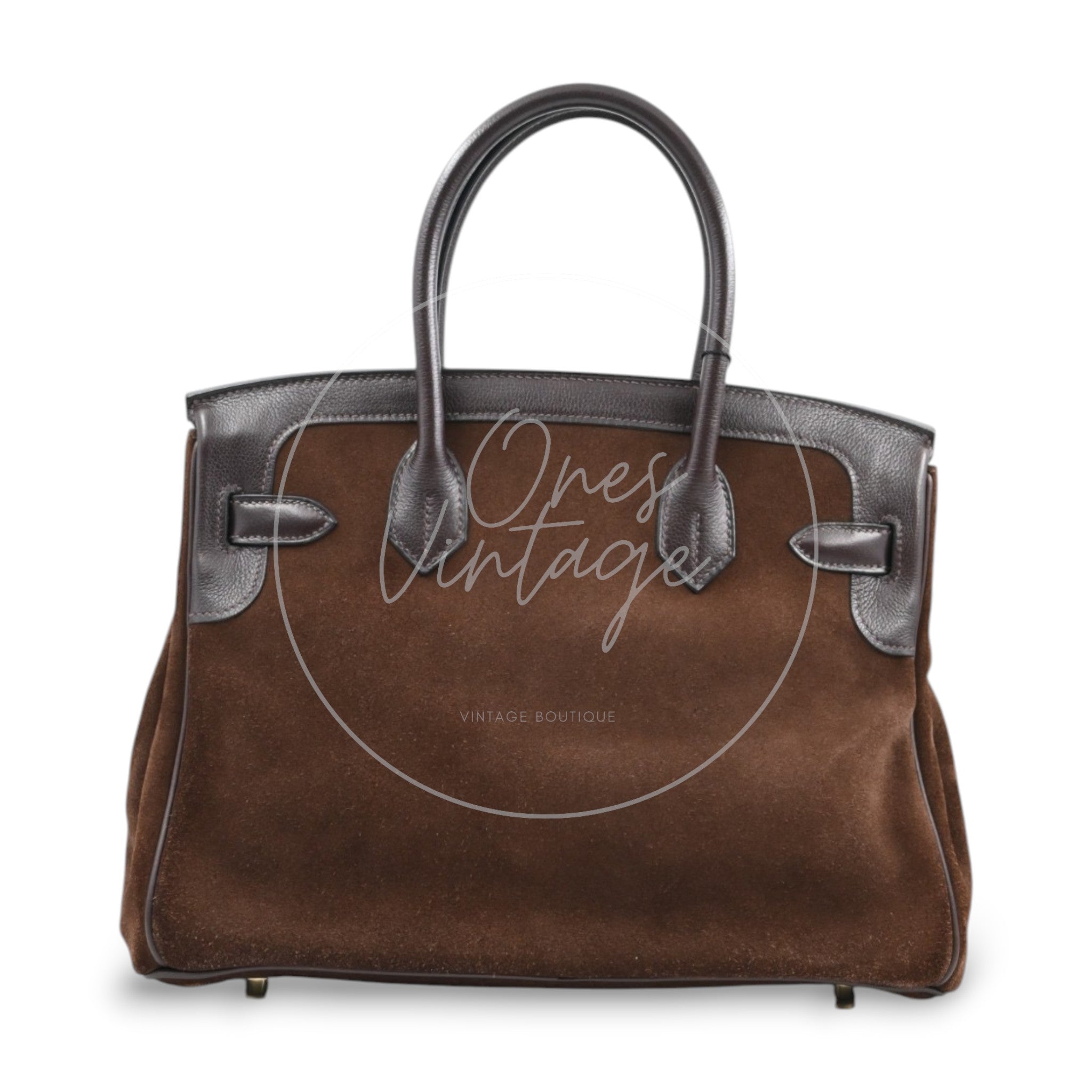 Herme Birkin 30 Grizzly Suede HandBag GHW Brown Square P