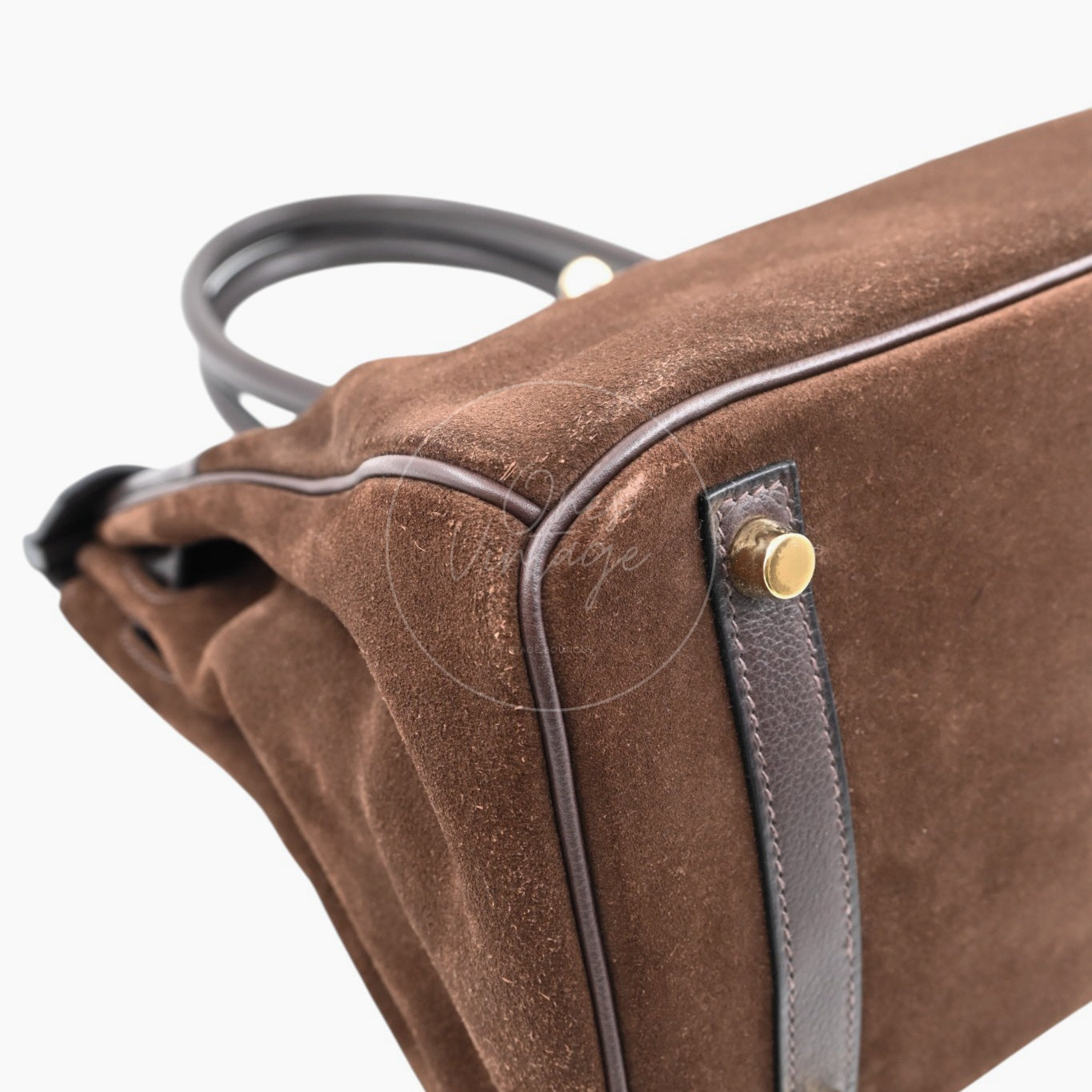 Herme Birkin 30 Grizzly Suede HandBag GHW Brown Square P
