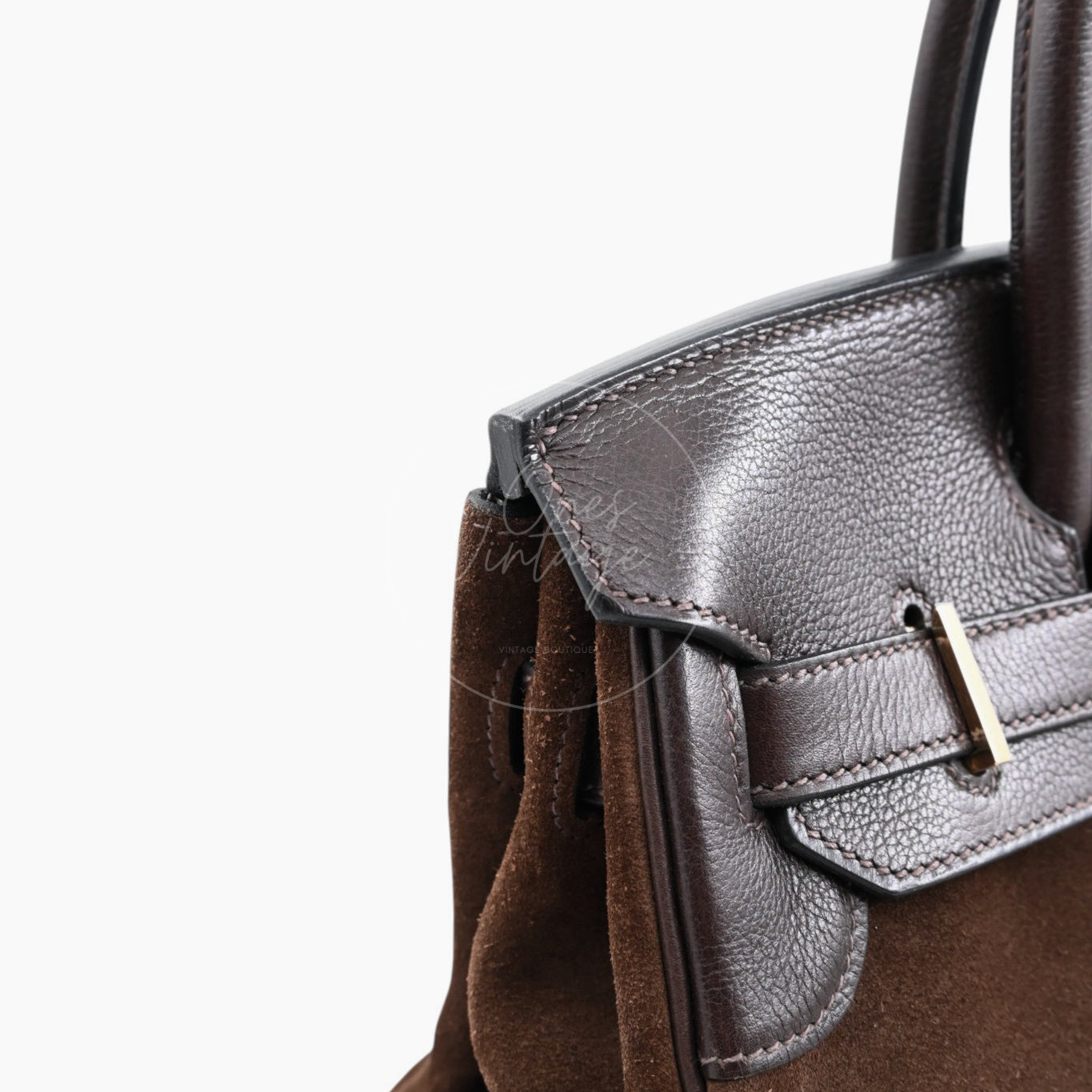 Herme Birkin 30 Grizzly Suede HandBag GHW Brown Square P
