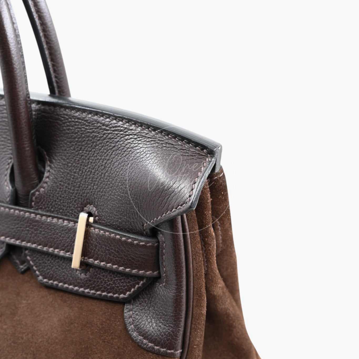 Herme Birkin 30 Grizzly Suede HandBag GHW Brown Square P