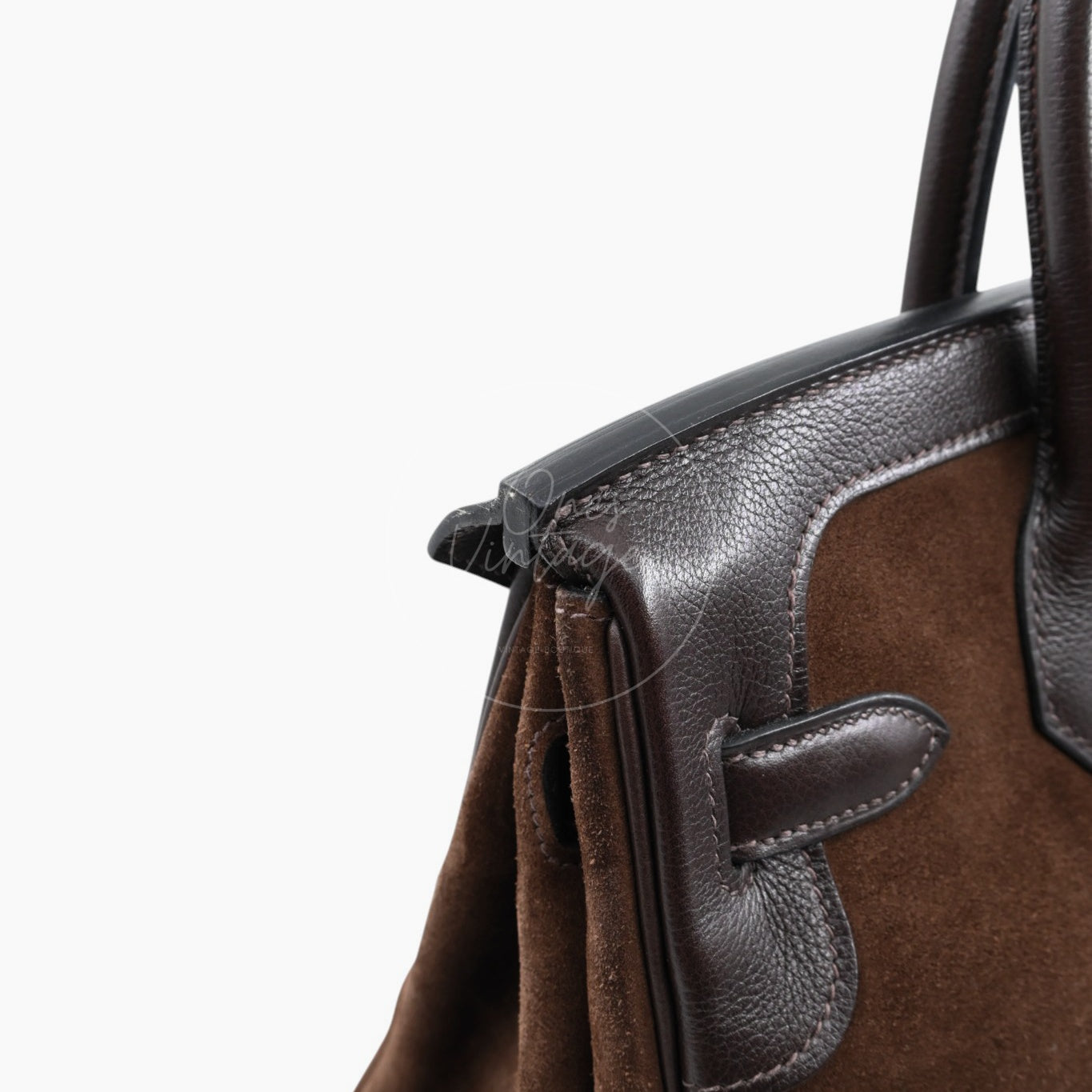 Herme Birkin 30 Grizzly Suede HandBag GHW Brown Square P