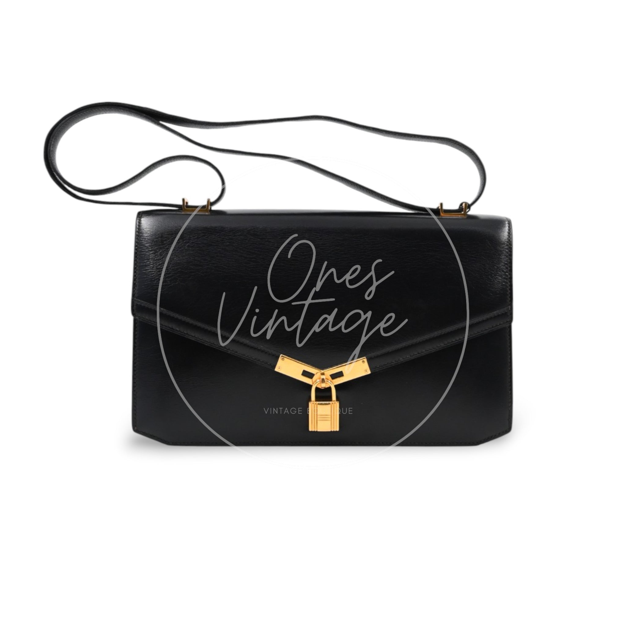 Hermes Cadena Lock Shoulder BagBox GHW Black Circle P
