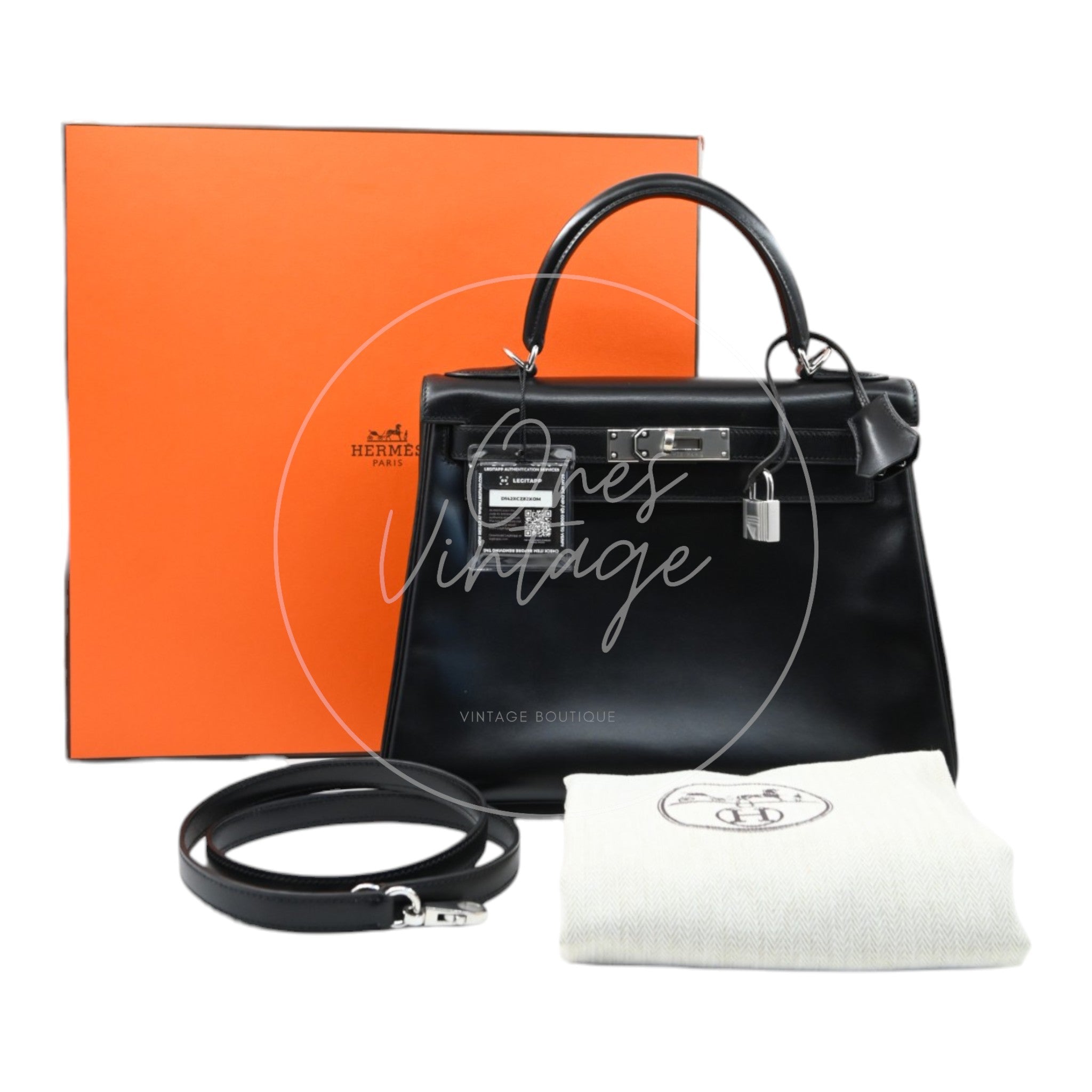 Hermes Kelly 28 Handbag PHW Black Square D