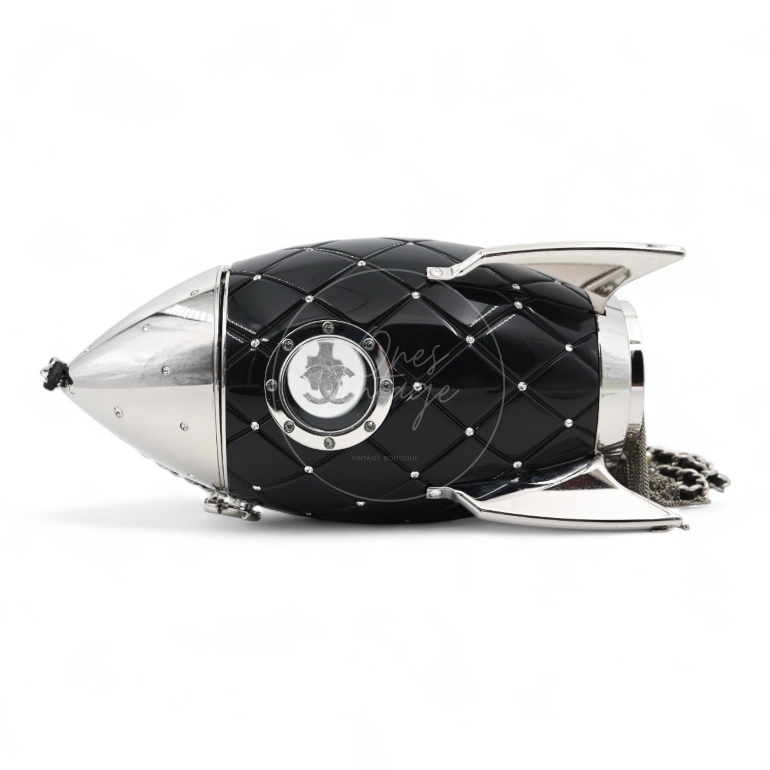 Chanel Plexiglass Crystal Rocket Ship Evening Bag PHW Black