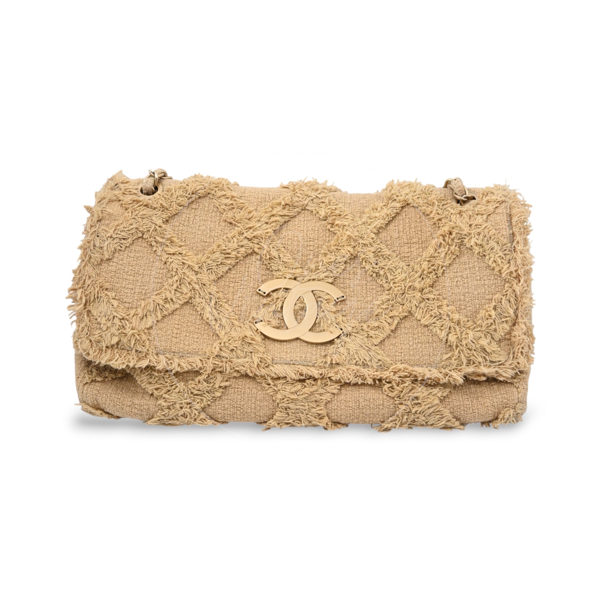 Chanel Maxi Beige Tweed Flap Bag GHW Beige Series 13