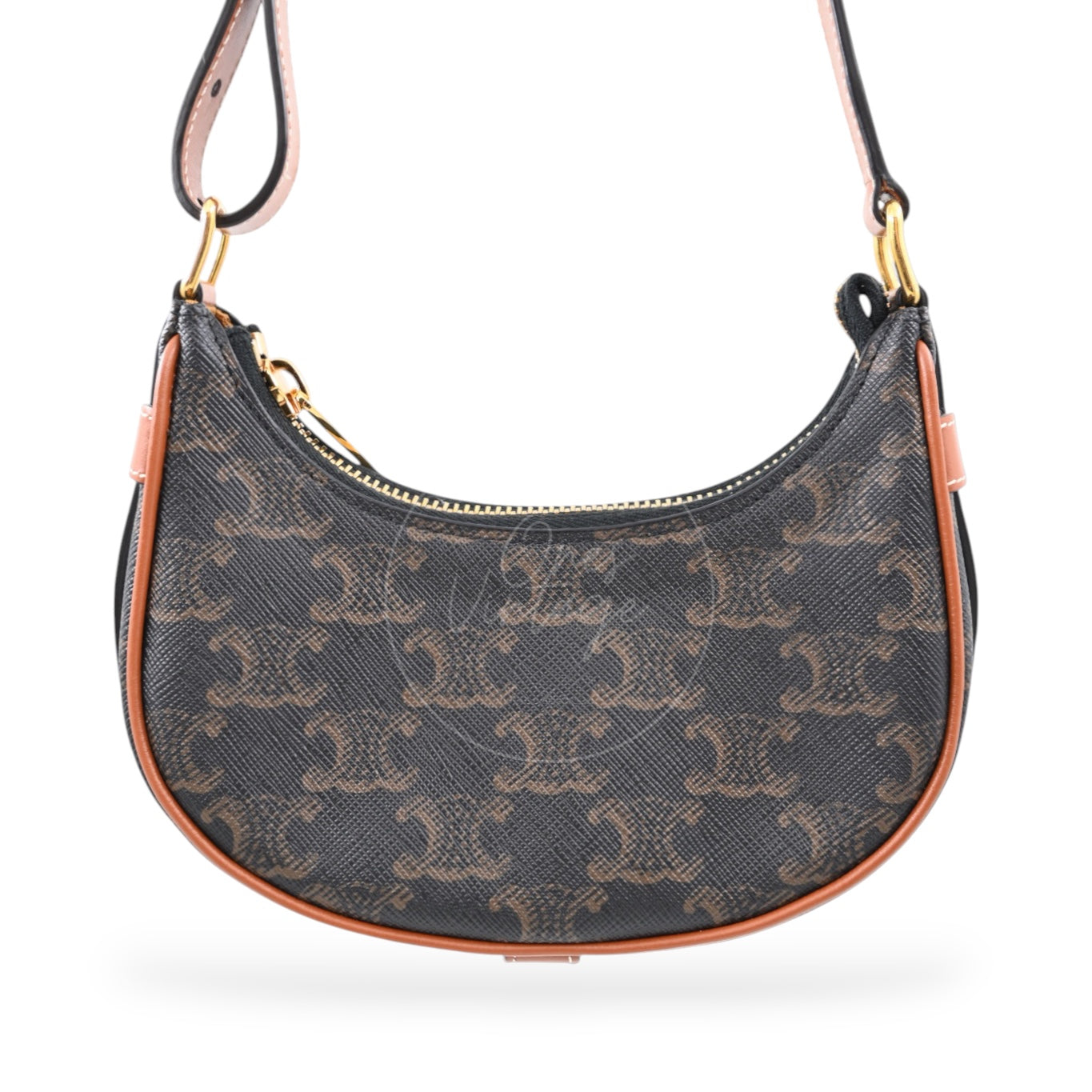 Celine Ava bag in Triomphe canvas with tan leather trim and shoulder strap