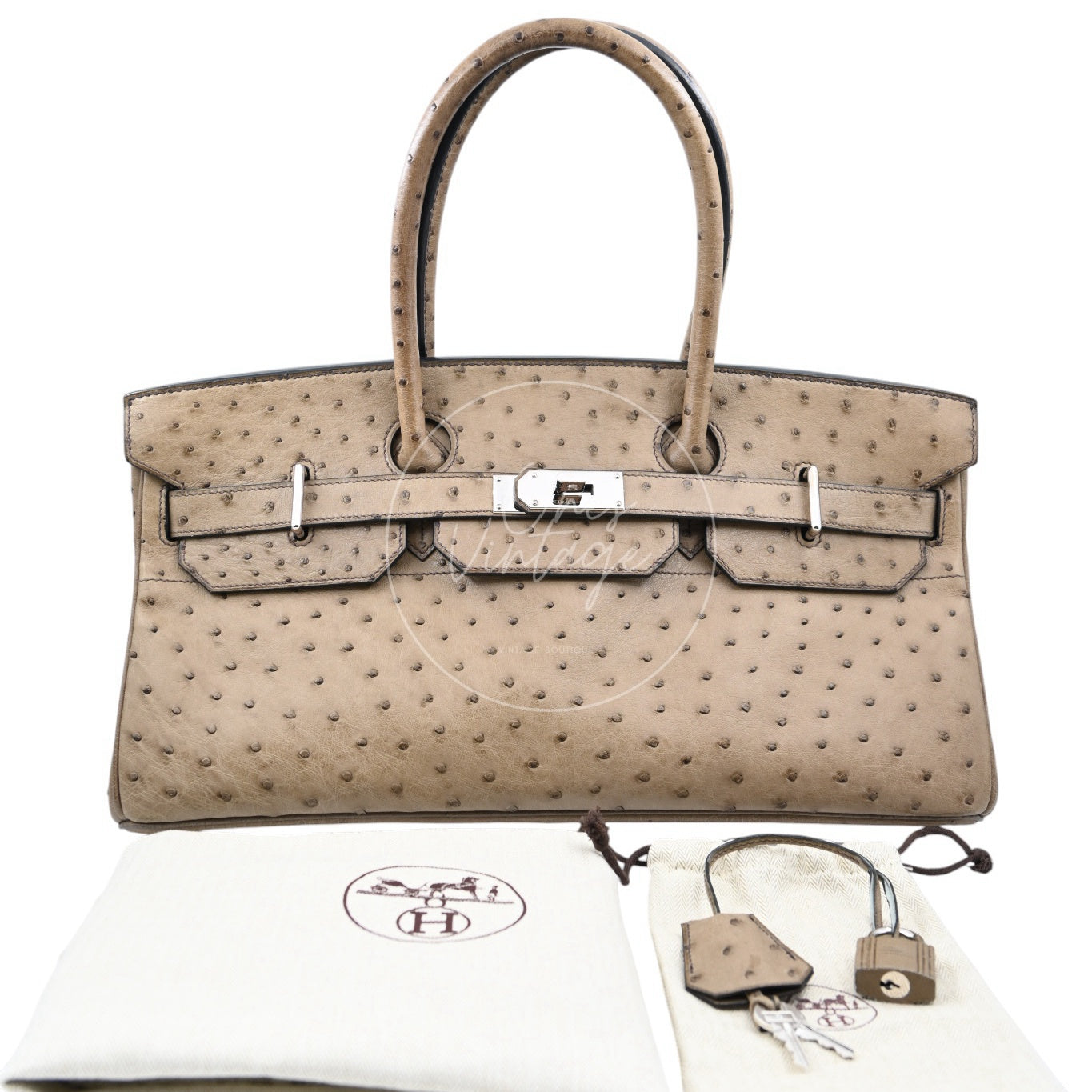 Hermes Birkin Shoulder Ostrich PHW Gris Tourterelle Square K