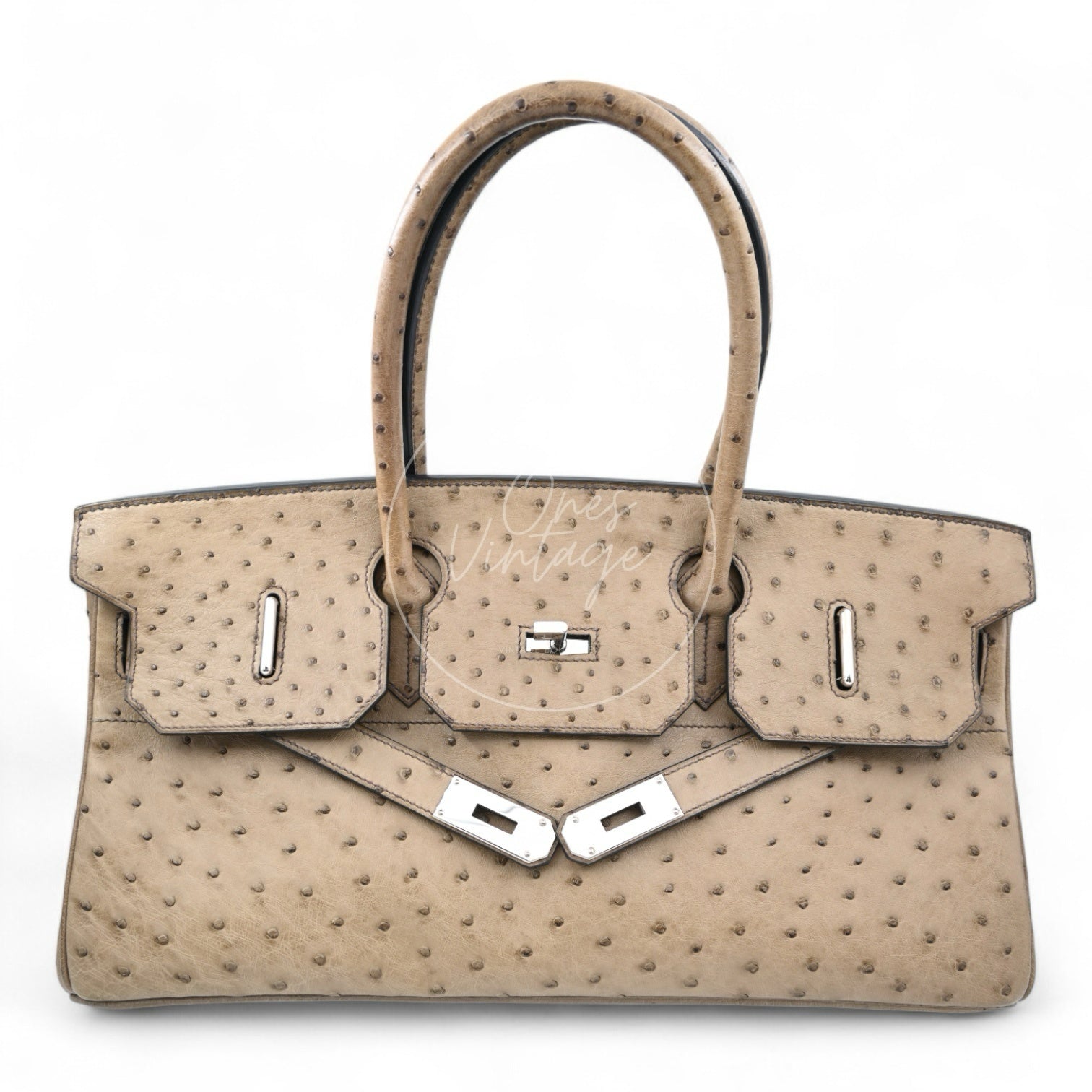 Hermes Birkin Shoulder Ostrich PHW Gris Tourterelle Square K
