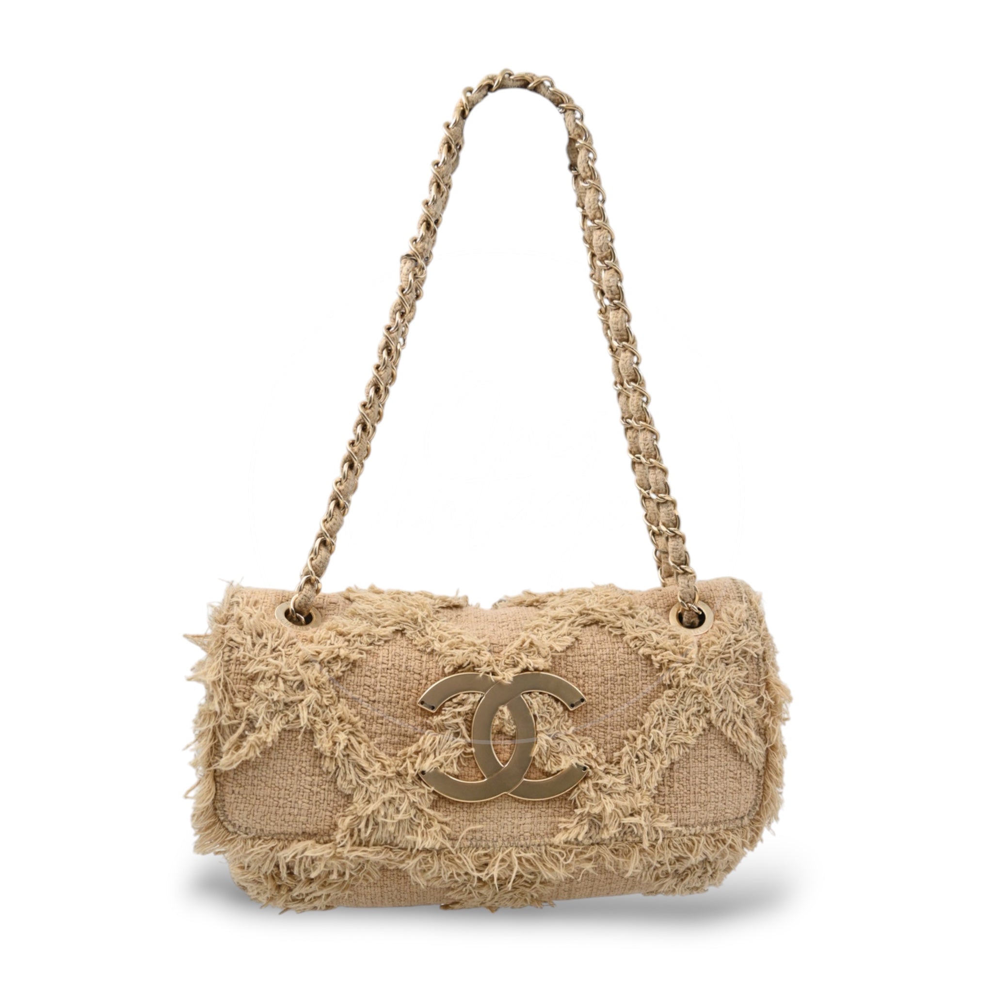 Chanel Tweed Fringe Natural Flap Bag GHW Beige Series 13