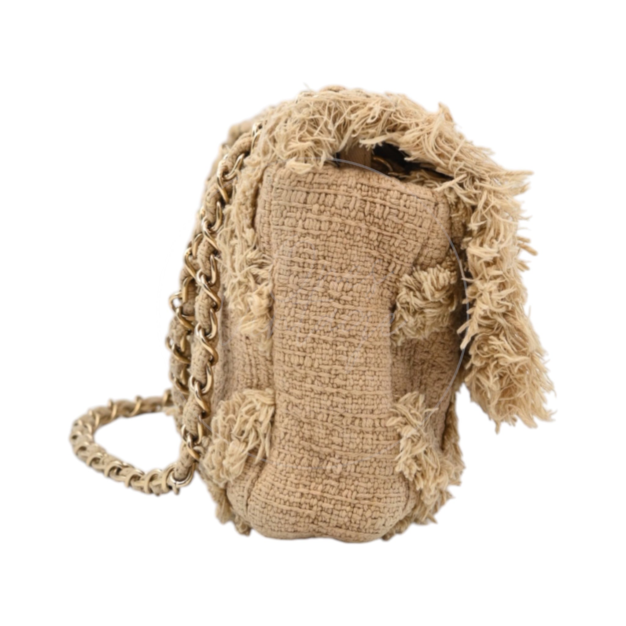 Chanel Tweed Fringe Natural Flap Bag GHW Beige Series 13