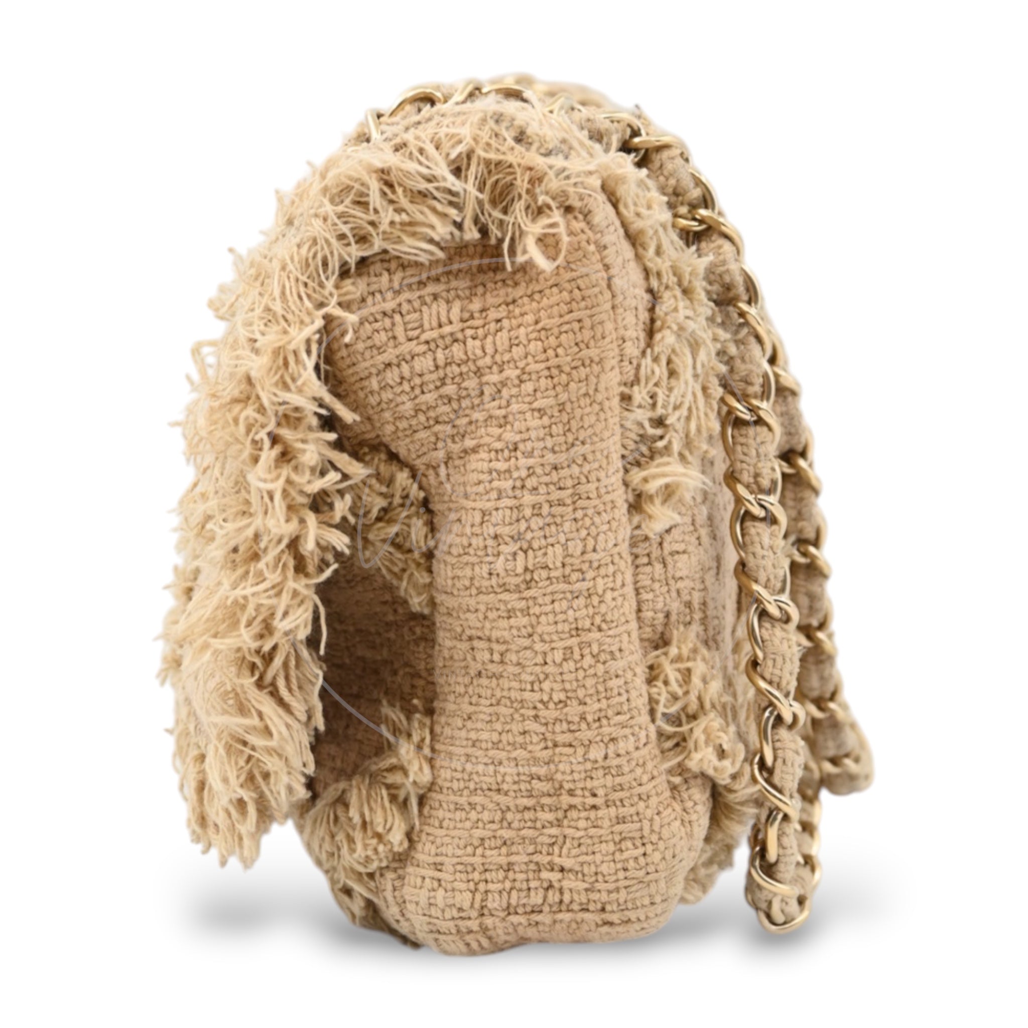 Chanel Tweed Fringe Natural Flap Bag GHW Beige Series 13