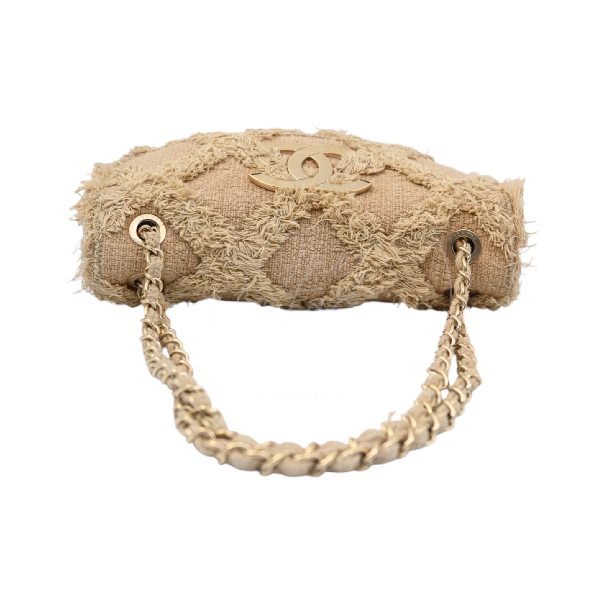 Chanel Tweed Fringe Natural Flap Bag GHW Beige Series 13