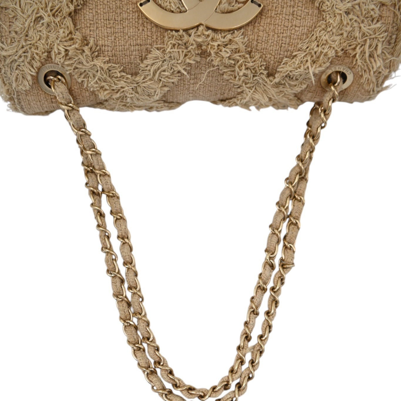 Chanel Tweed Fringe Natural Flap Bag GHW Beige Series 13
