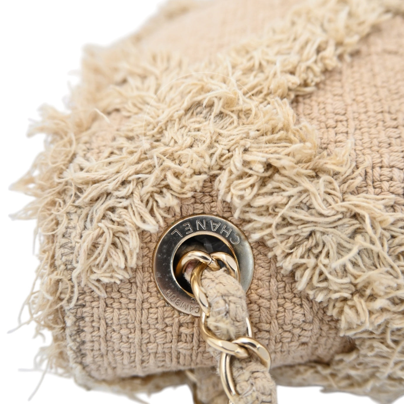 Chanel Tweed Fringe Natural Flap Bag GHW Beige Series 13