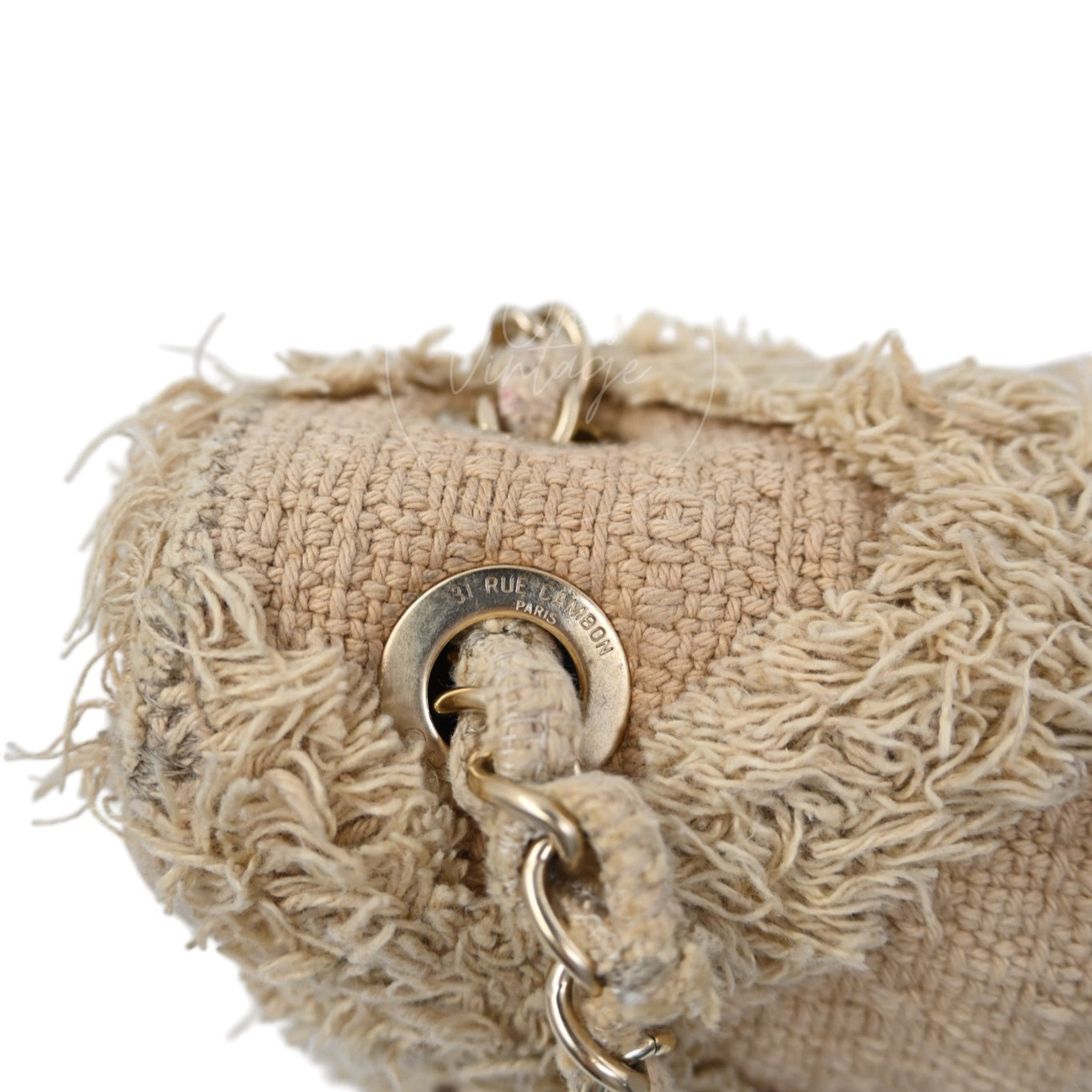 Chanel Tweed Fringe Natural Flap Bag GHW Beige Series 13