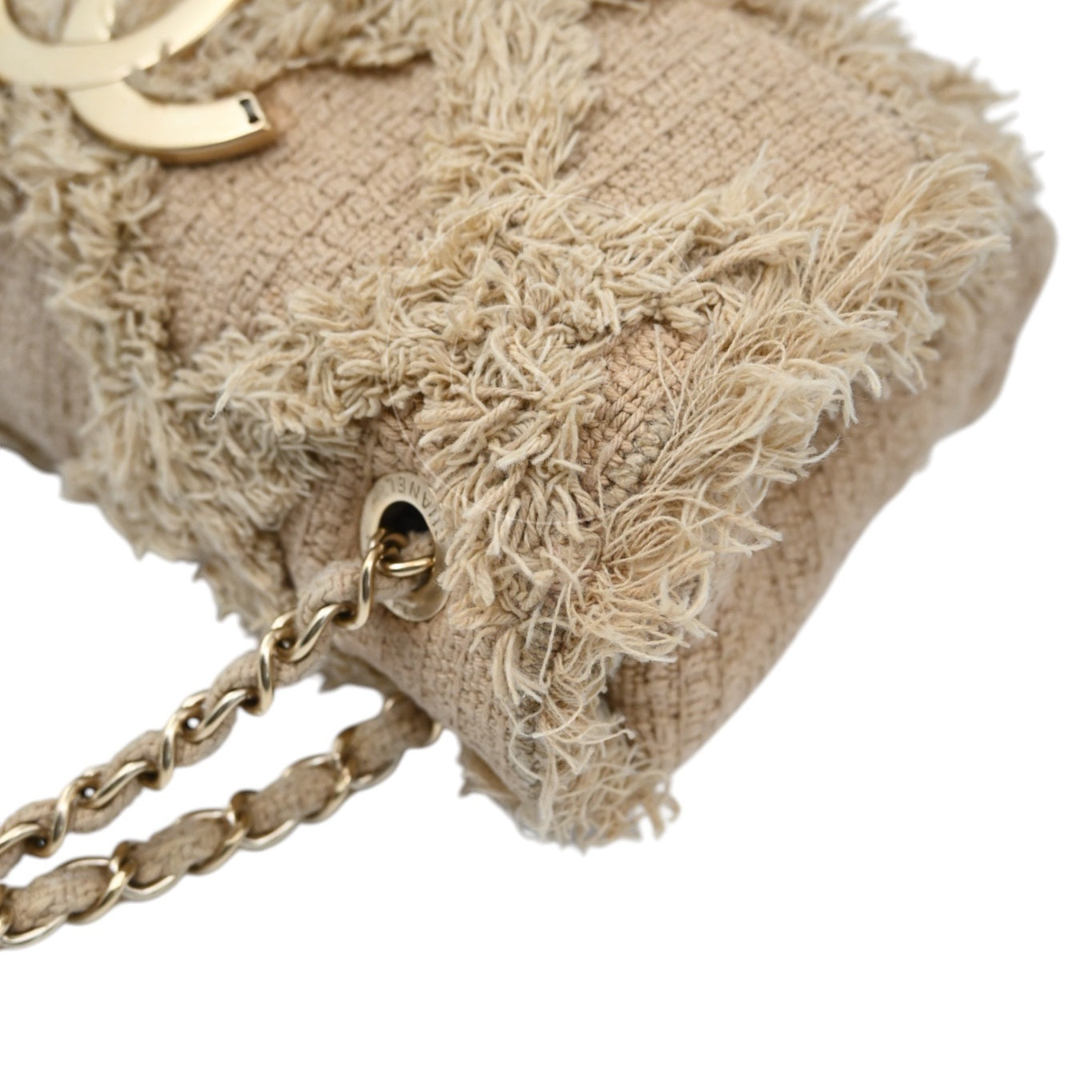 Chanel Tweed Fringe Natural Flap Bag GHW Beige Series 13