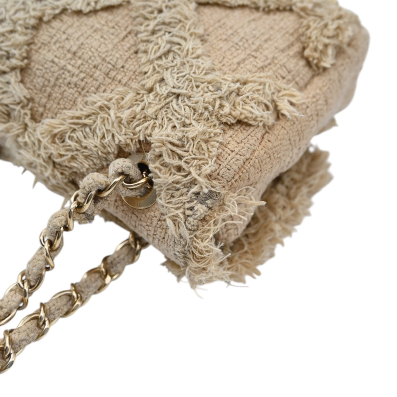 Chanel Tweed Fringe Natural Flap Bag GHW Beige Series 13