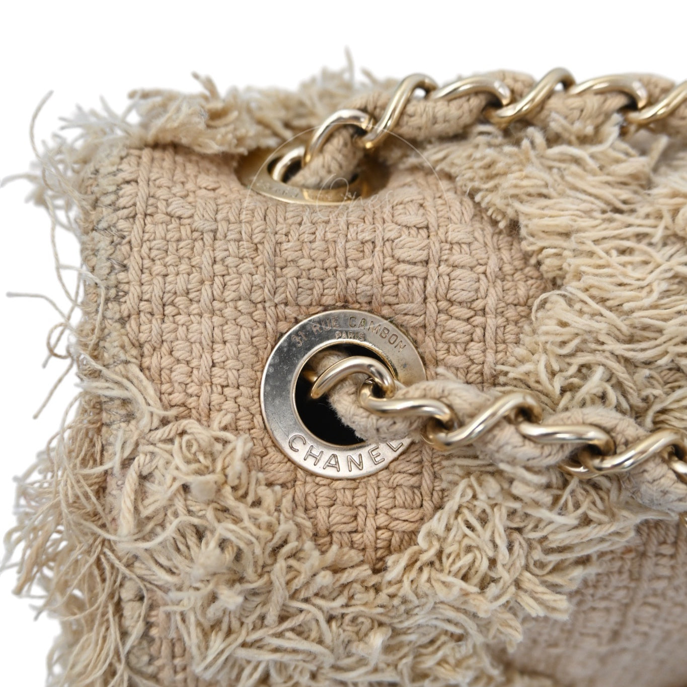 Chanel Tweed Fringe Natural Flap Bag GHW Beige Series 13