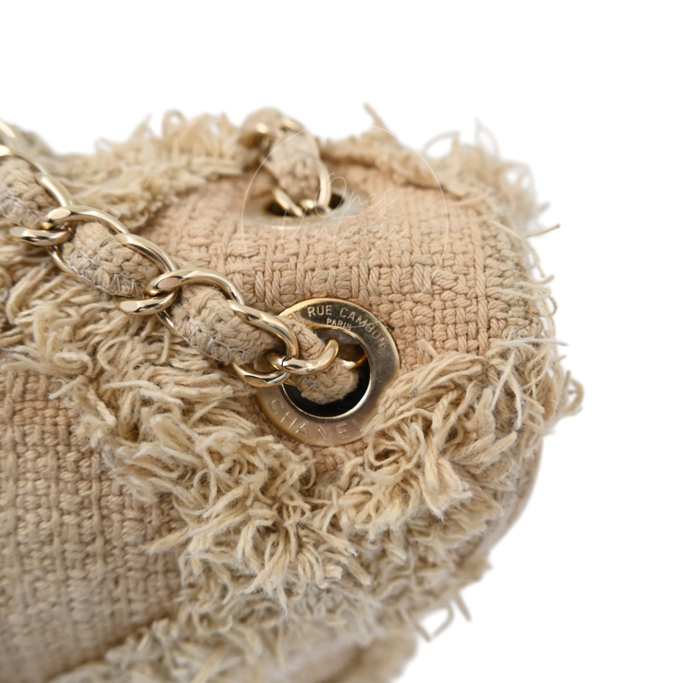 Chanel Tweed Fringe Natural Flap Bag GHW Beige Series 13
