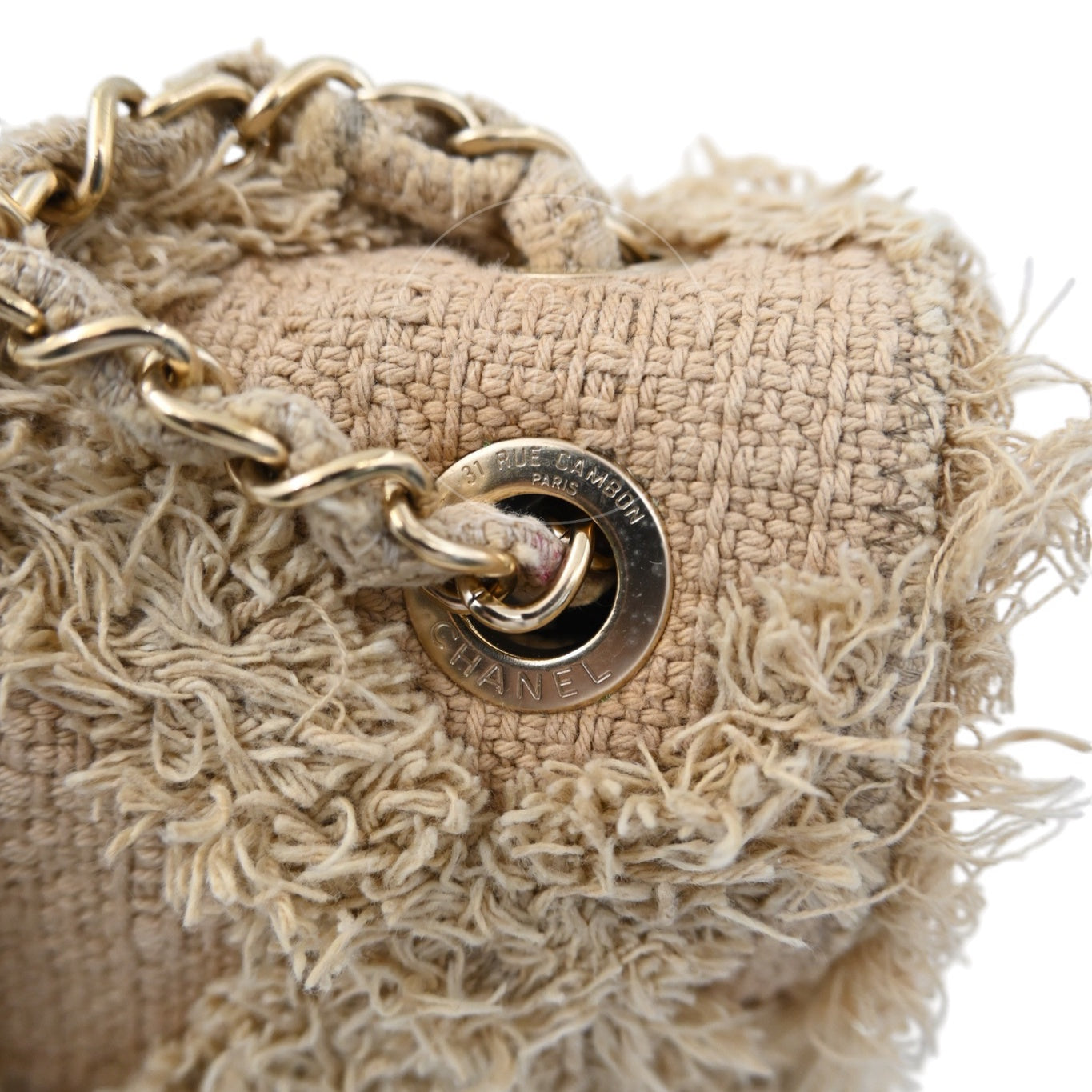Chanel Tweed Fringe Natural Flap Bag GHW Beige Series 13