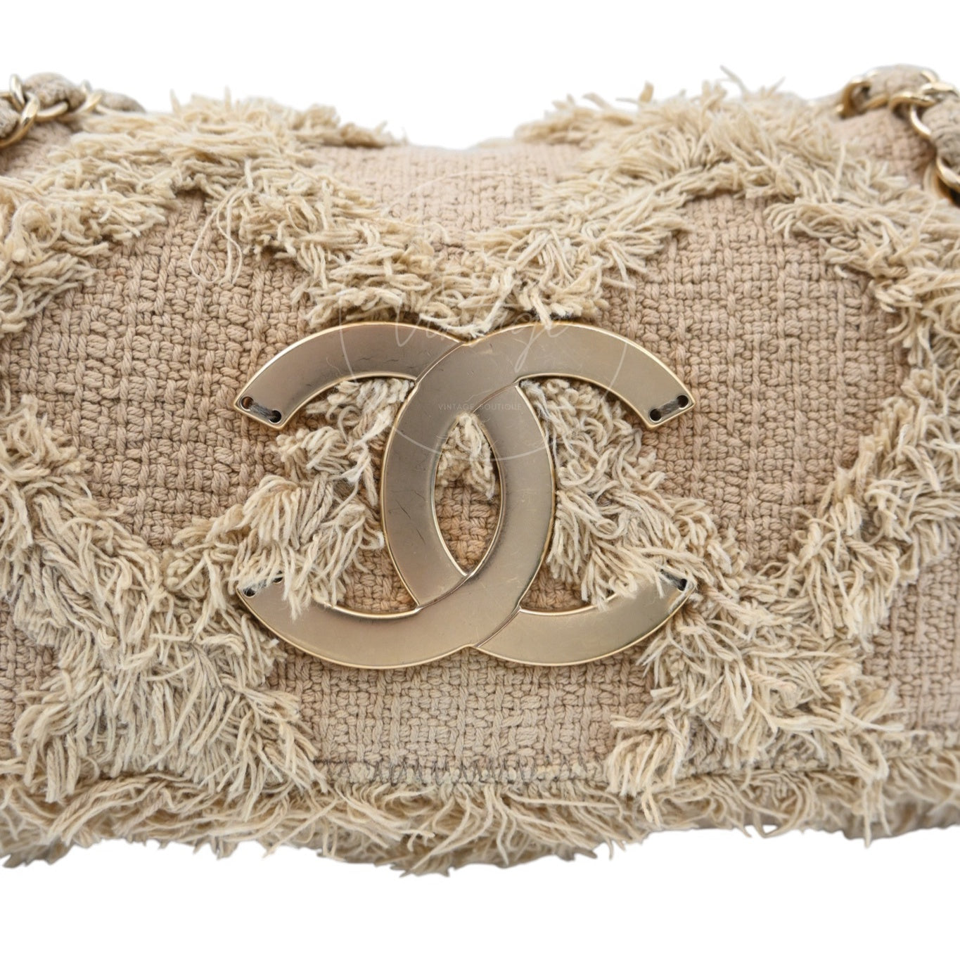 Chanel Tweed Fringe Natural Flap Bag GHW Beige Series 13