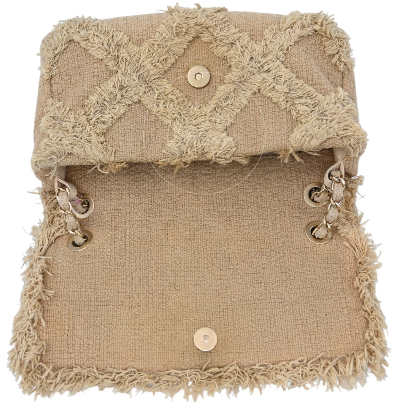 Chanel Tweed Fringe Natural Flap Bag GHW Beige Series 13