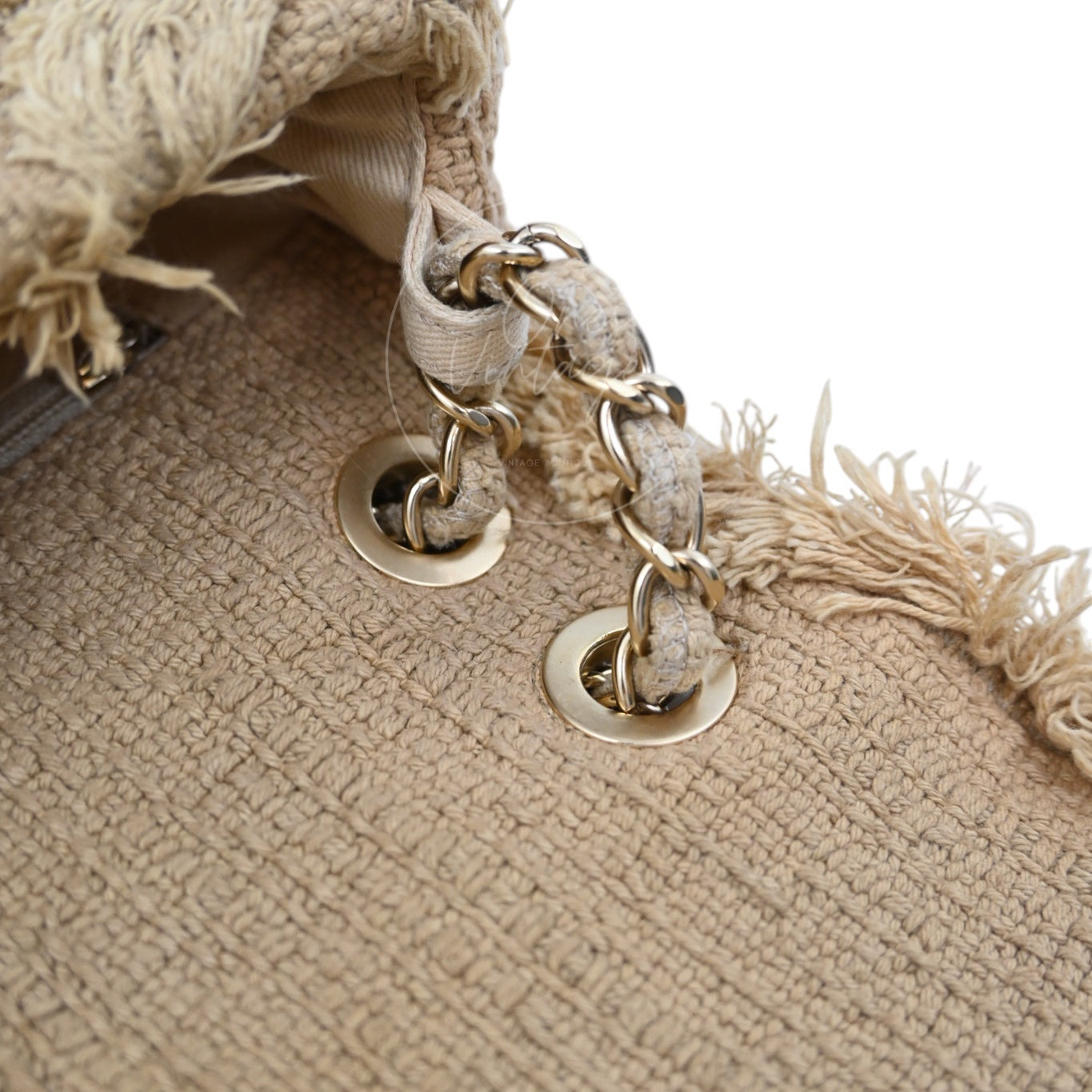 Chanel Tweed Fringe Natural Flap Bag GHW Beige Series 13