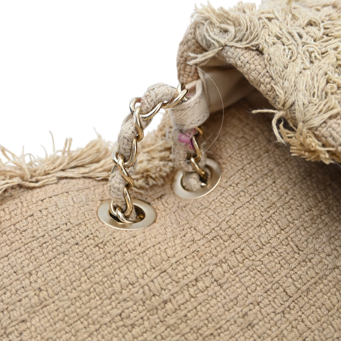 Chanel Tweed Fringe Natural Flap Bag GHW Beige Series 13