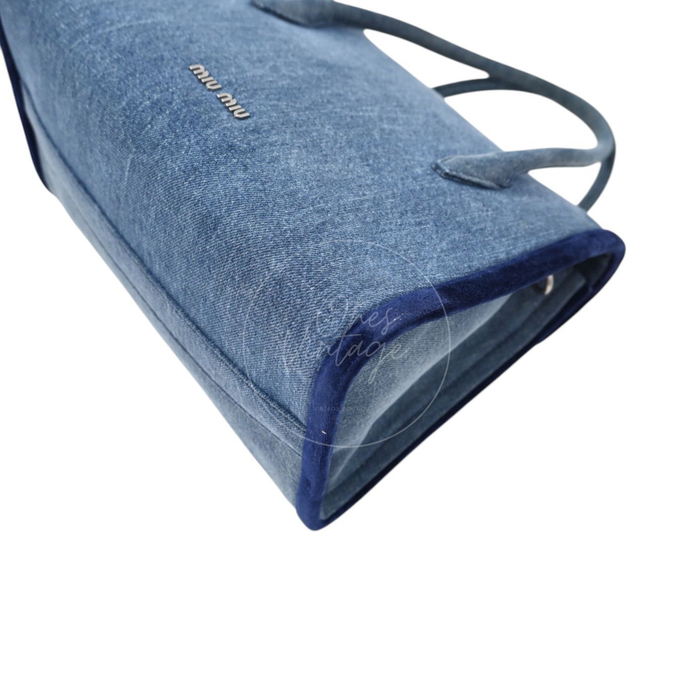 Miu Miu Denim and Velvet Blue Top handle Shoulder Bag SHW Denim Blue