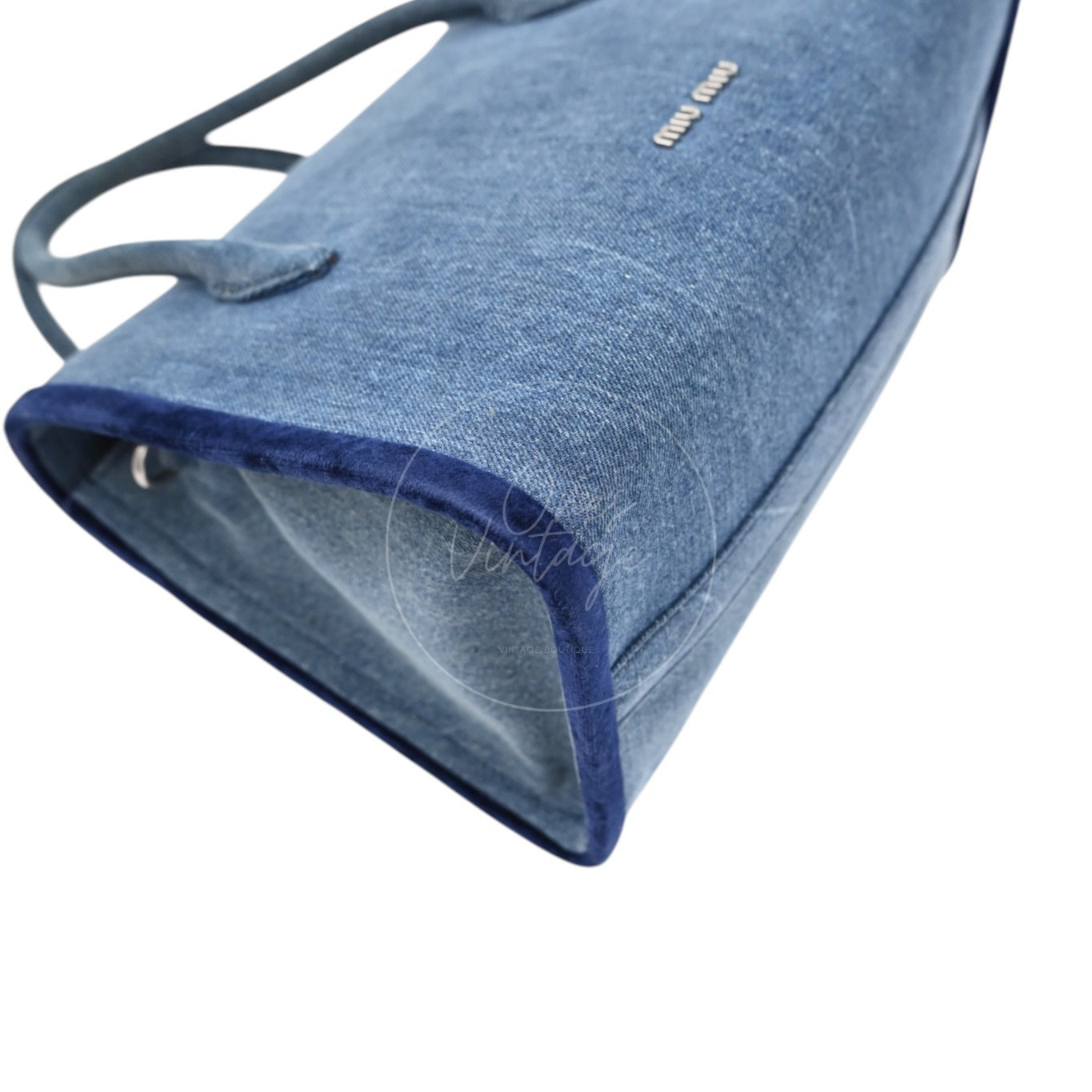Miu Miu Denim and Velvet Blue Top handle Shoulder Bag SHW Denim Blue
