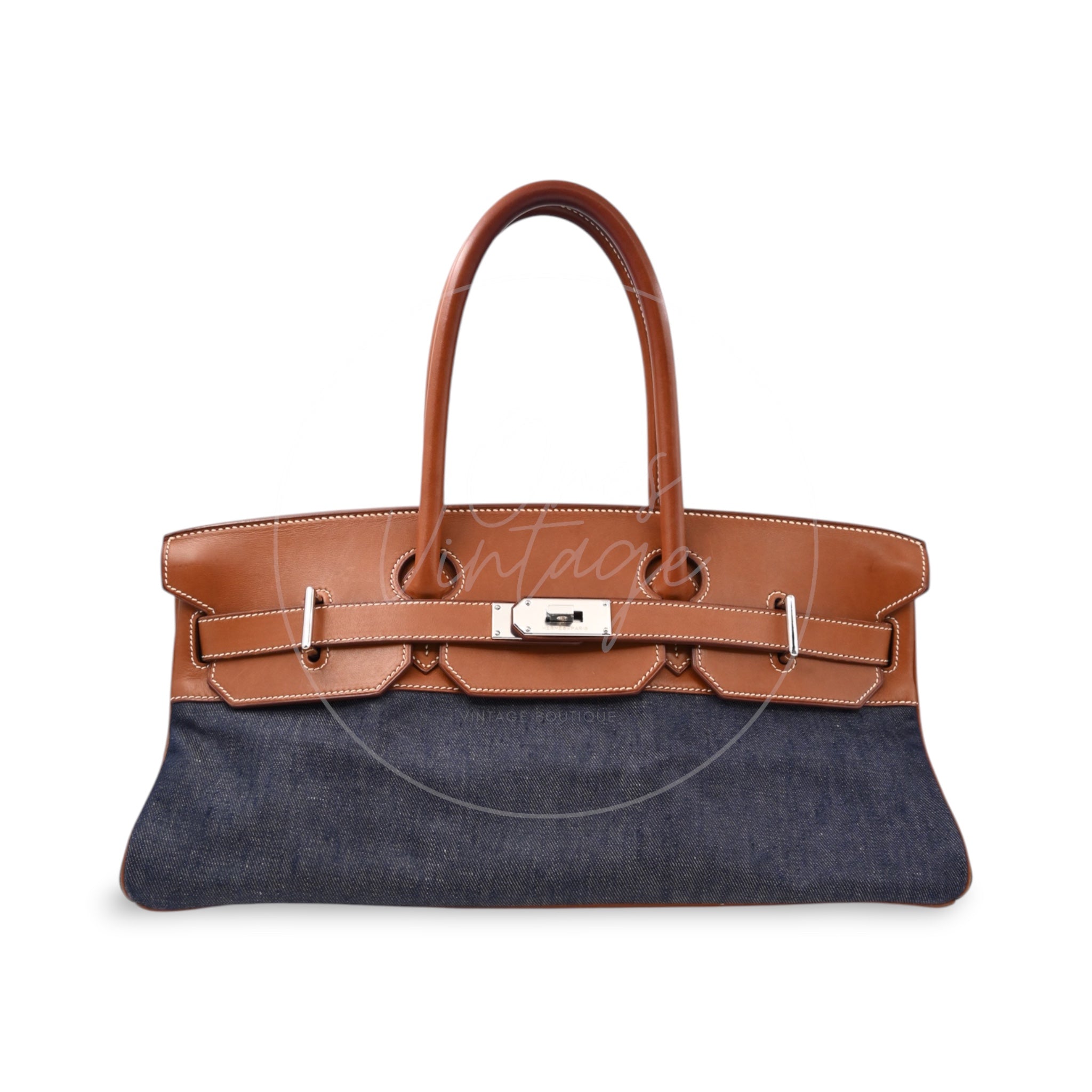 Hermes Birkin Shoulder Denim x Natural Barenia Bag PHW Denim Blue Brown Square I