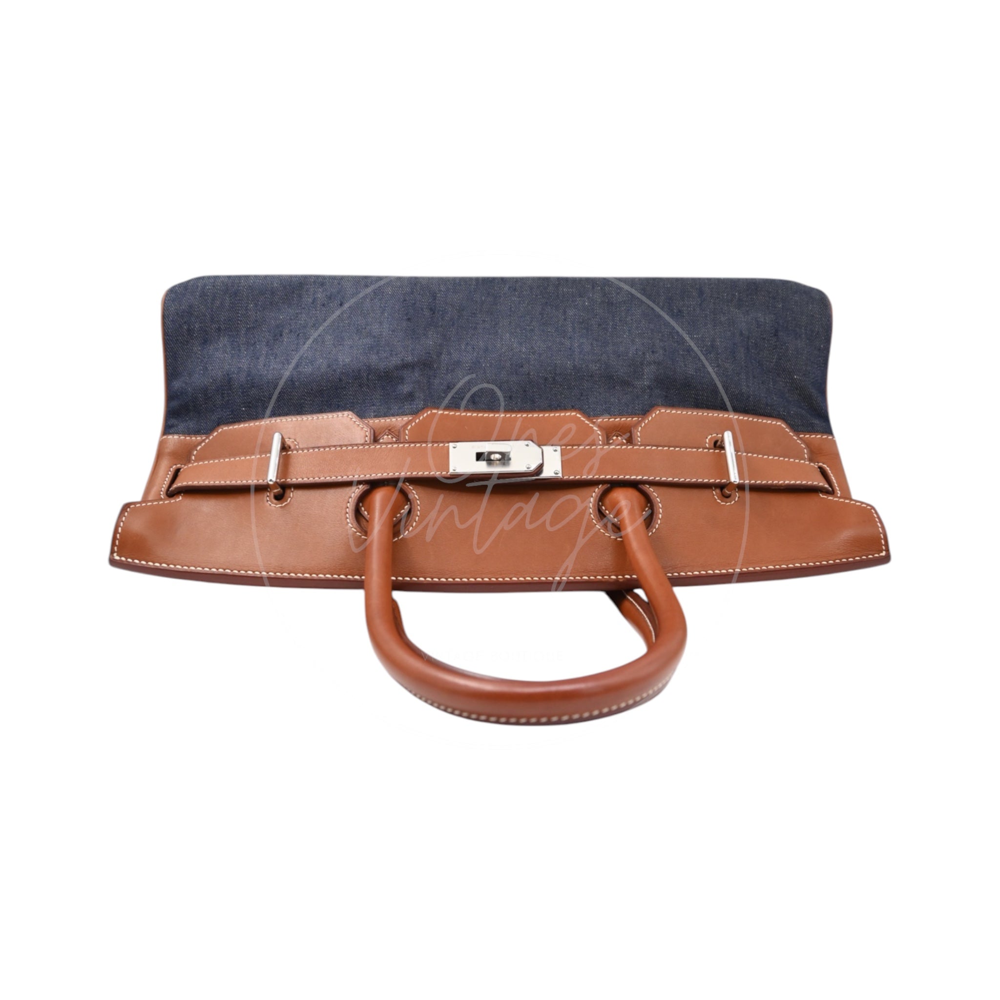 Hermes Birkin Shoulder Denim x Natural Barenia Bag PHW Denim Blue Brown Square I