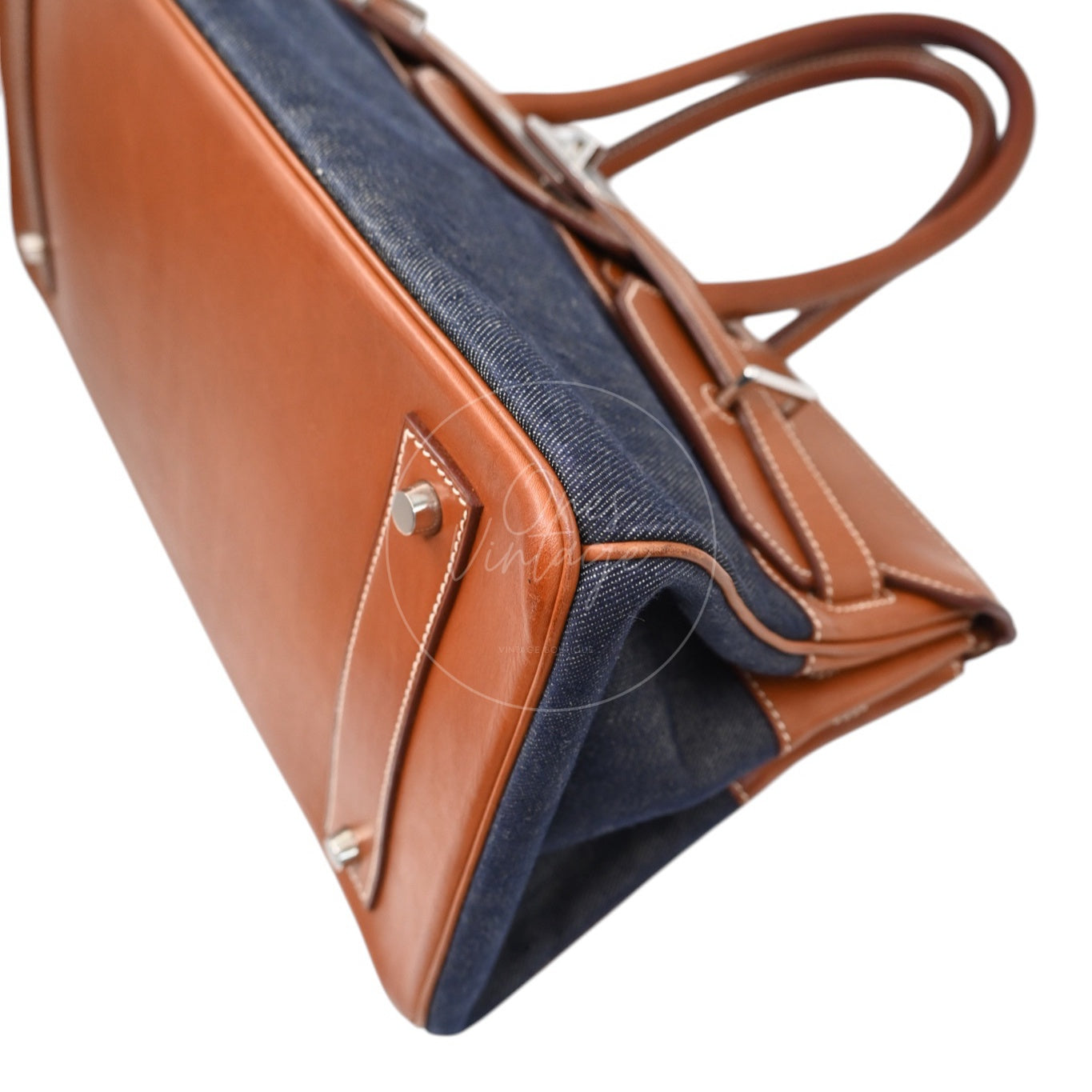 Hermes Birkin Shoulder Denim x Natural Barenia Bag PHW Denim Blue Brown Square I