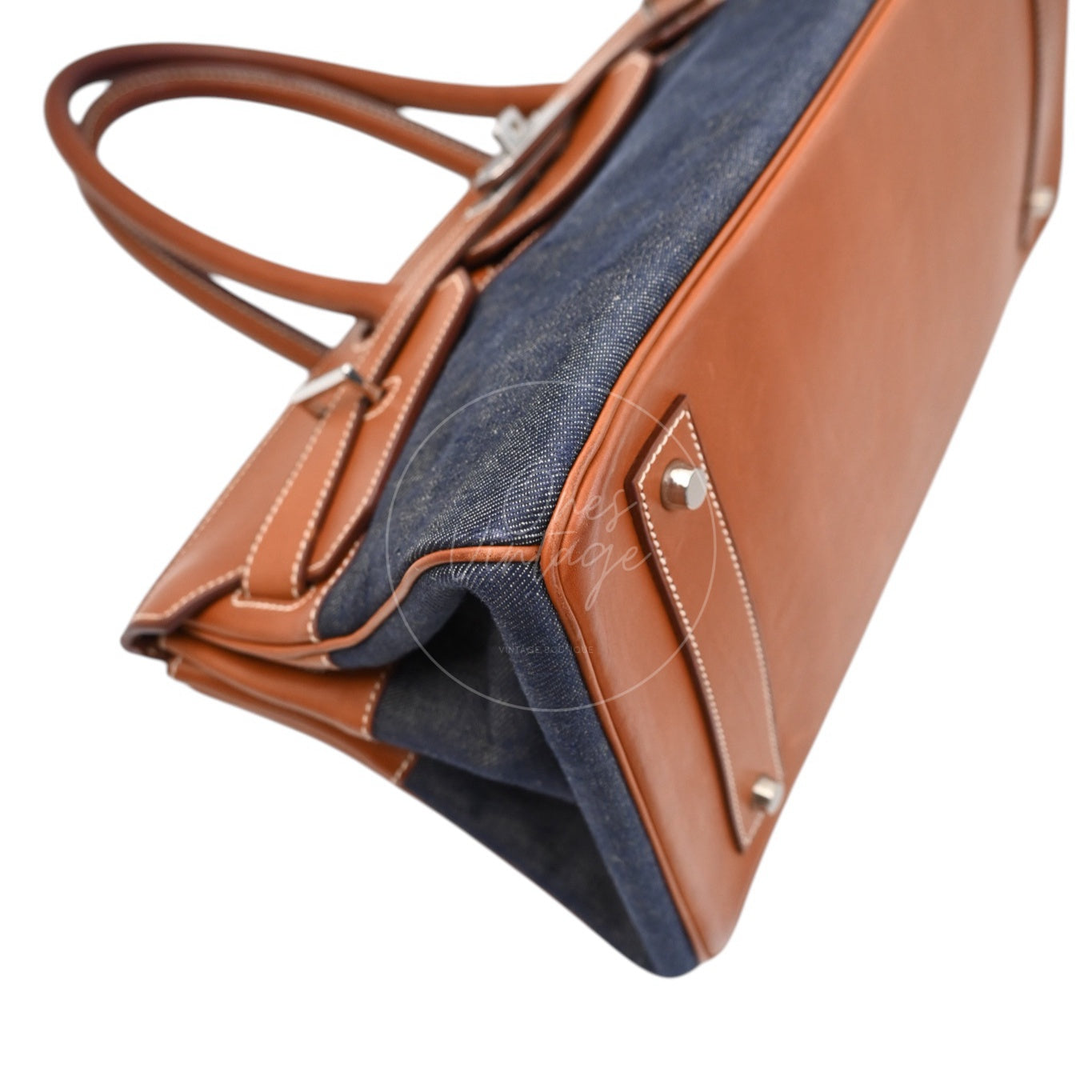 Hermes Birkin Shoulder Denim x Natural Barenia Bag PHW Denim Blue Brown Square I