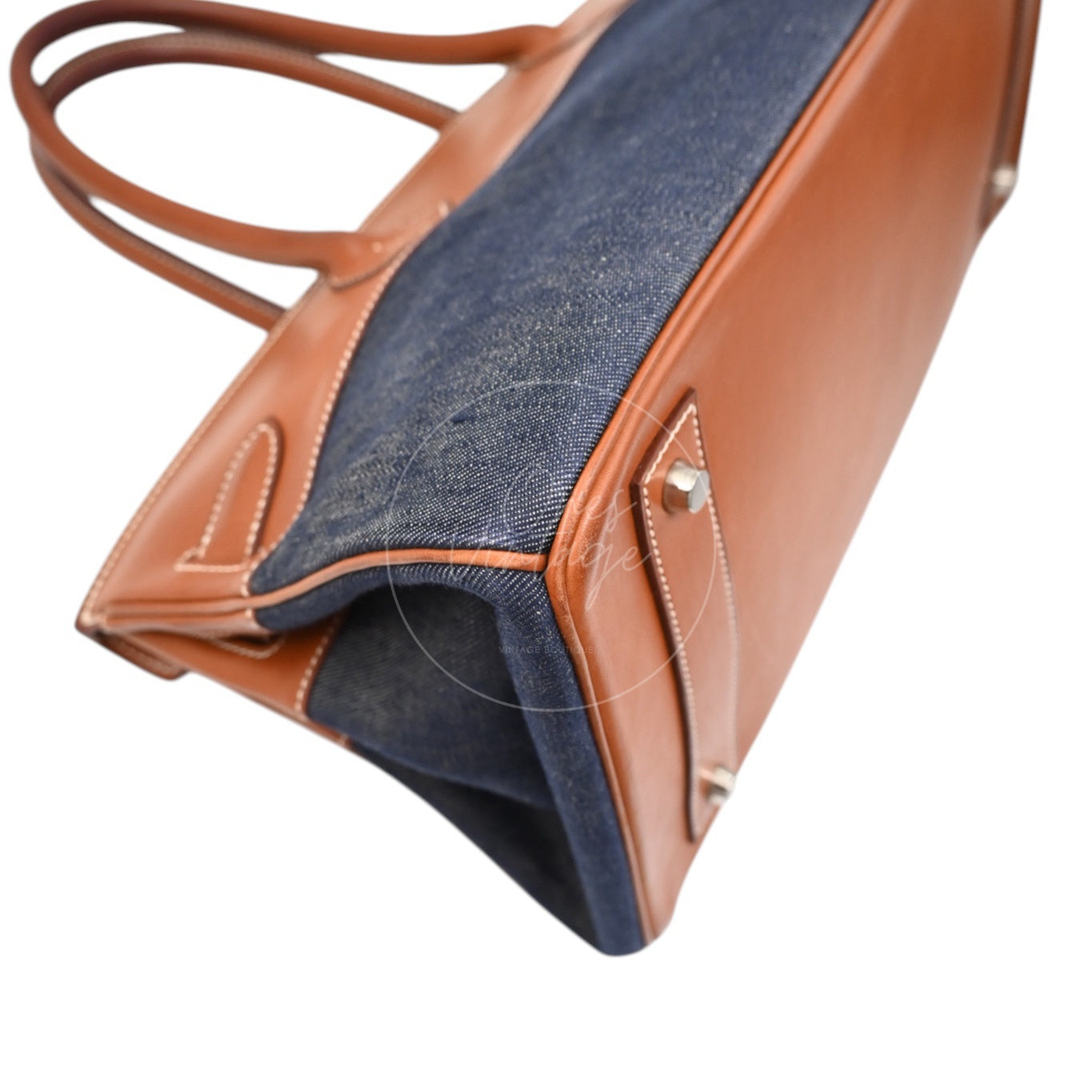 Hermes Birkin Shoulder Denim x Natural Barenia Bag PHW Denim Blue Brown Square I
