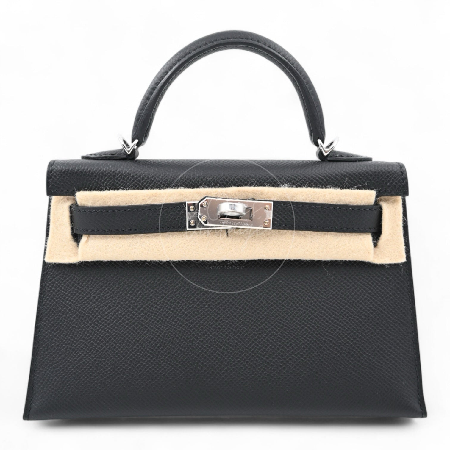 Hermes Mini Kelly Handbag PHW Black Stamp W